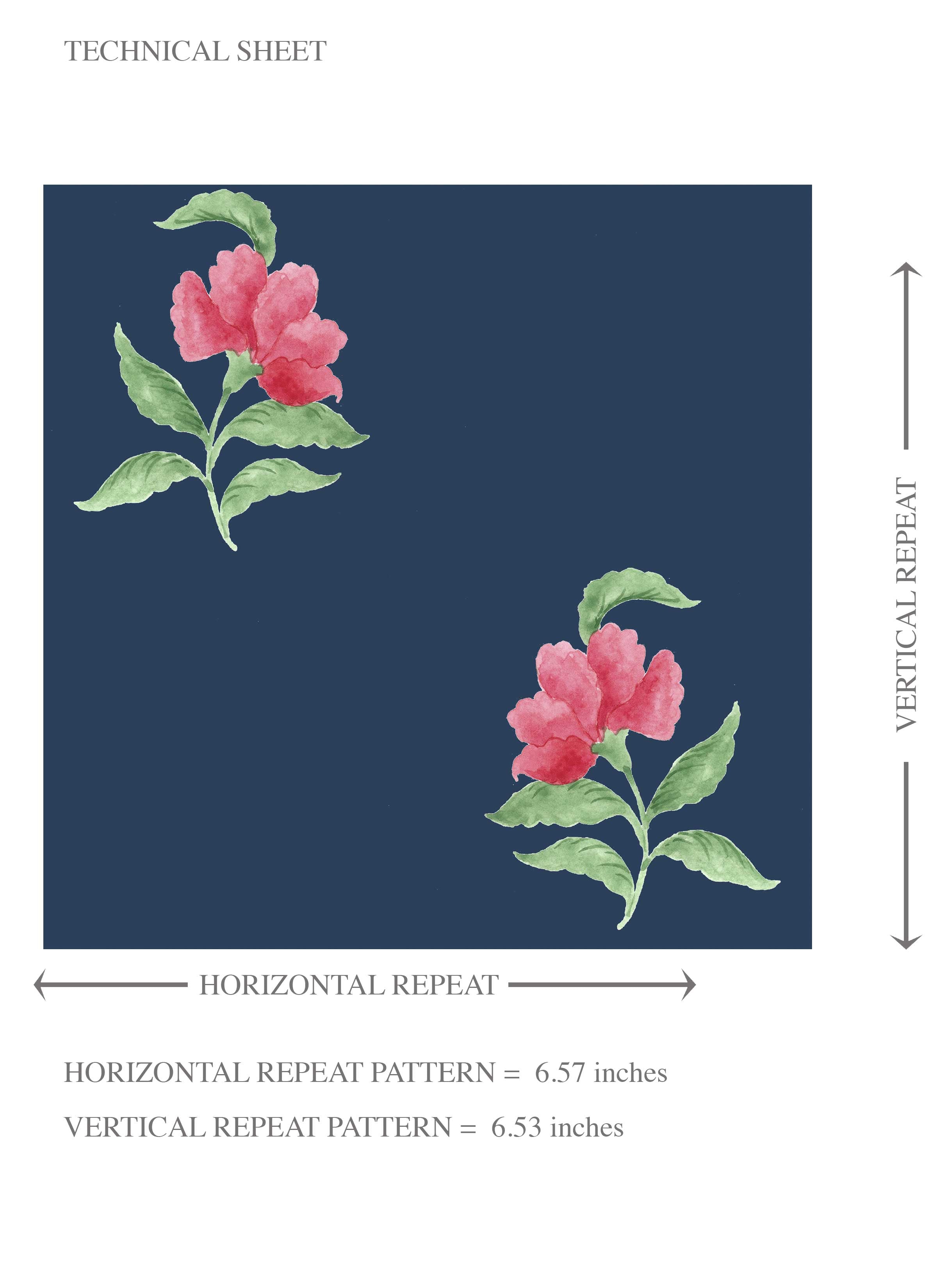 Vintage-Inspired Floral Block Print Kids Room Wallpaper Sample (Navy Blue/ Pink/ Green)