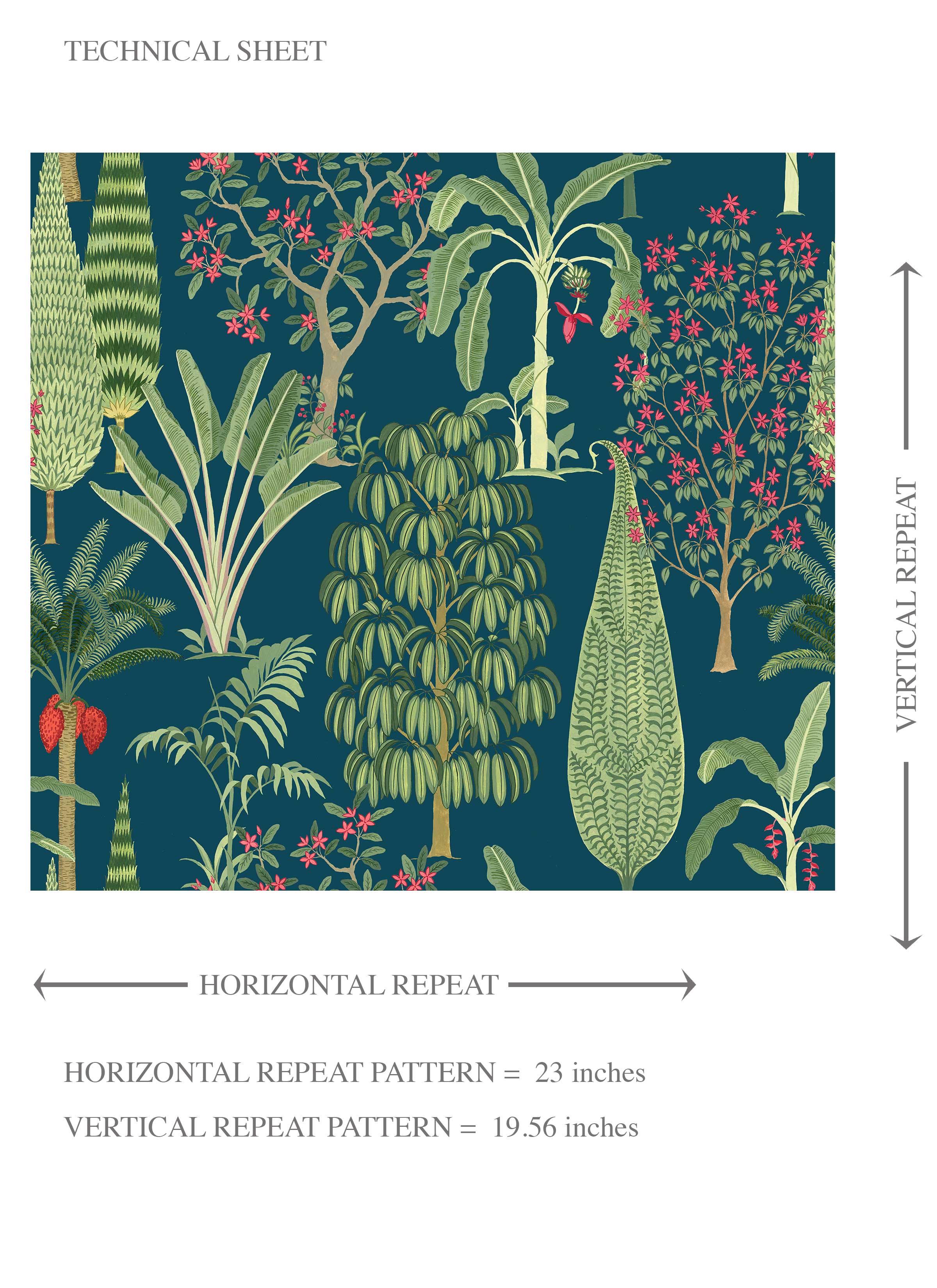 Tropical Floral/ Botanical Kids Room Wallpaper Sample (Teal Blue/ Green/ Pink)