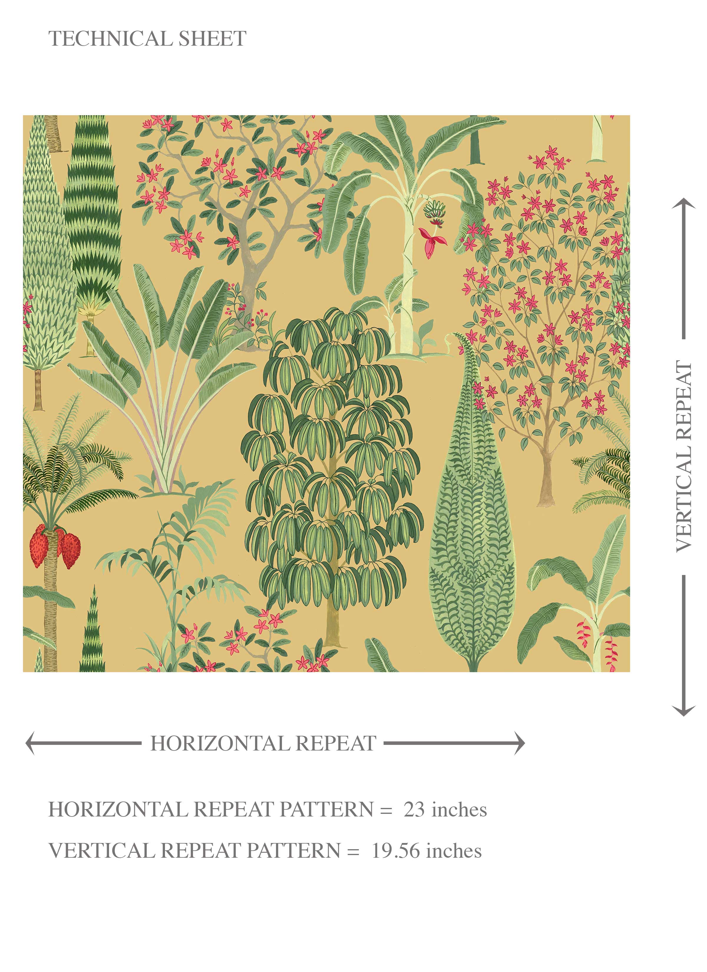 Tropical Floral/ Botanical Kids Room Wallpaper Sample (Yellow/ Green/ Pink/ Red)