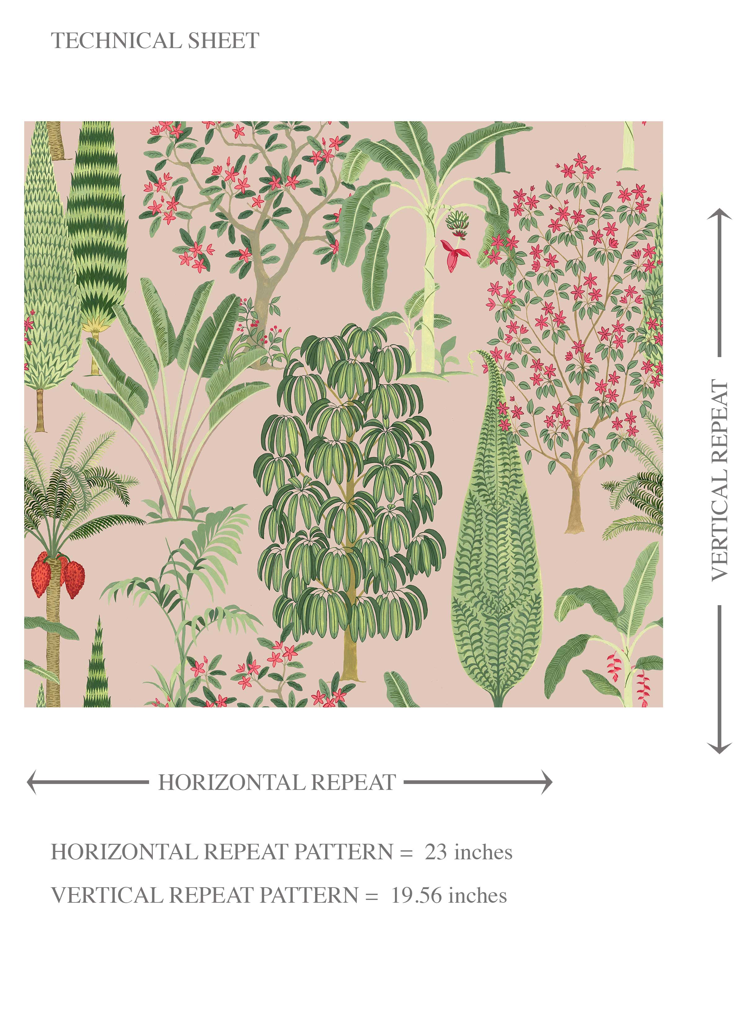 Tropical Floral/ Botanical Kids Room Wallpaper Sample (Pink/ Green/ Red)