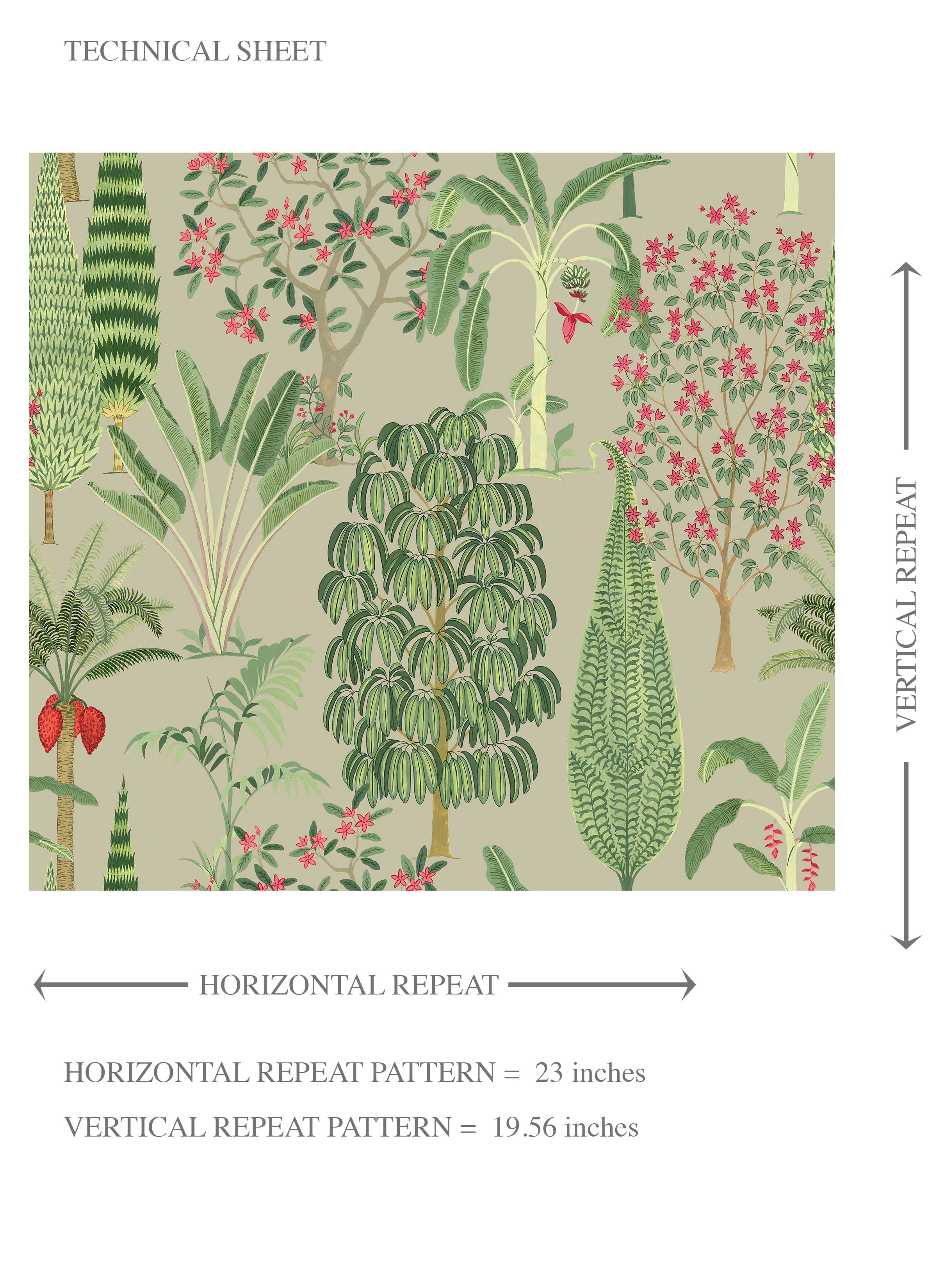 Tropical Floral/ Botanical Kids Room Wallpaper Sample (Green/ Pink/ Red)