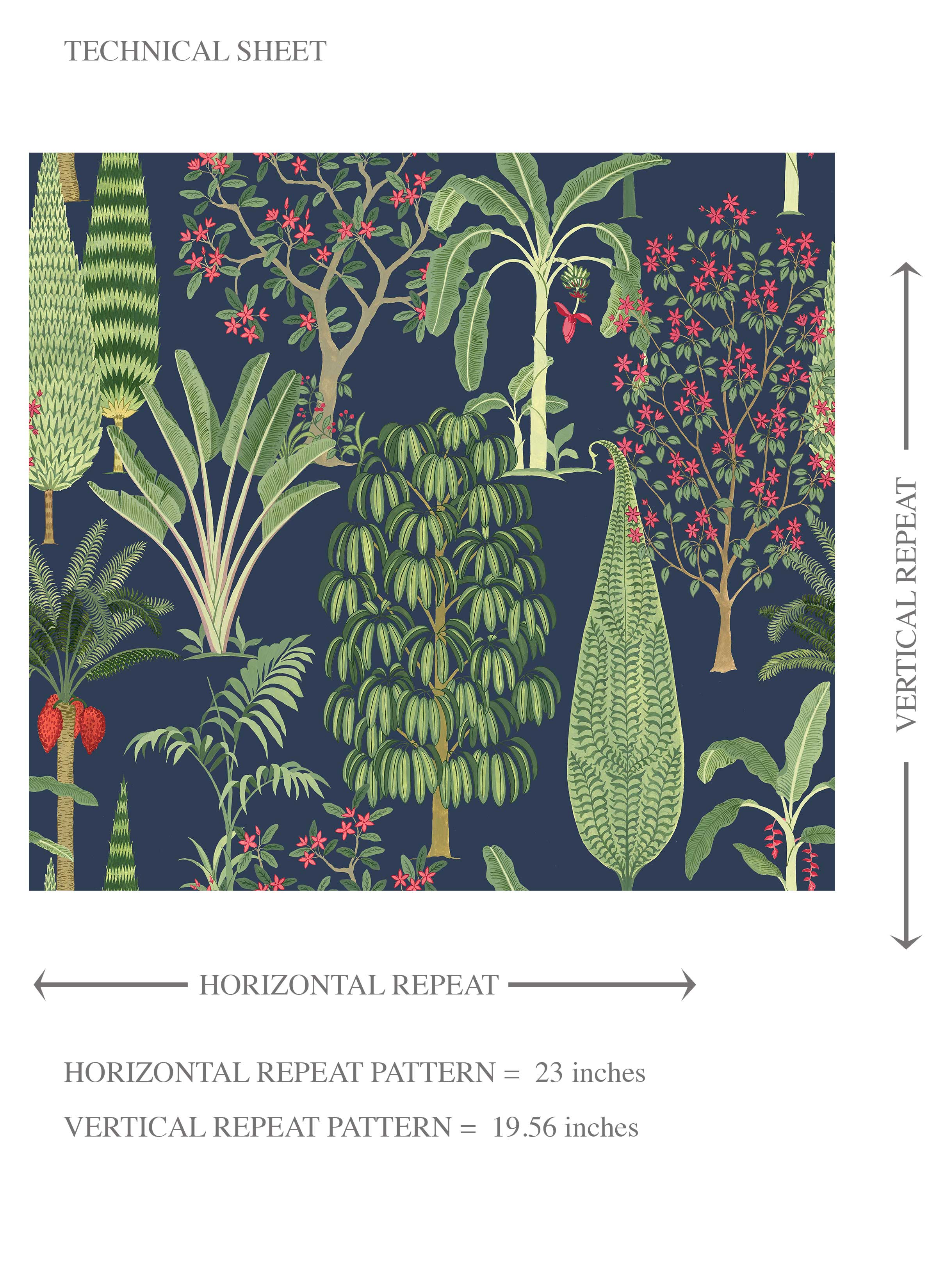 Tropical Floral/ Botanical Kids Room Wallpaper Sample (Navy Blue/ Green/ Pink/ Red)