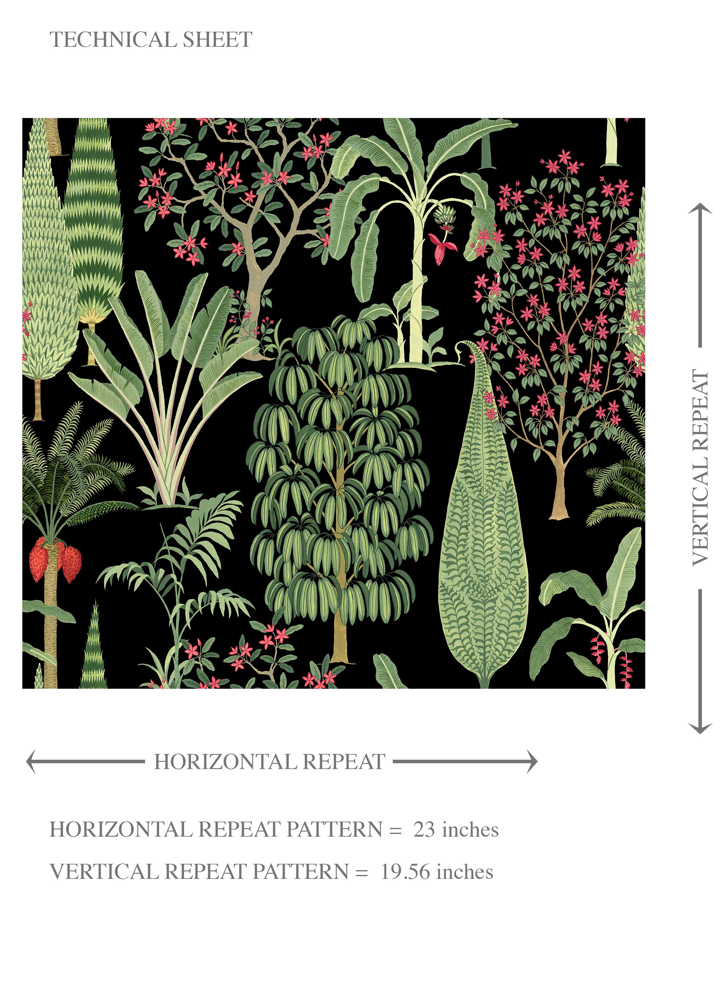 Tropical Floral/ Botanical Kids Room Wallpaper Sample (Black/ Green/ Pink/ Red)