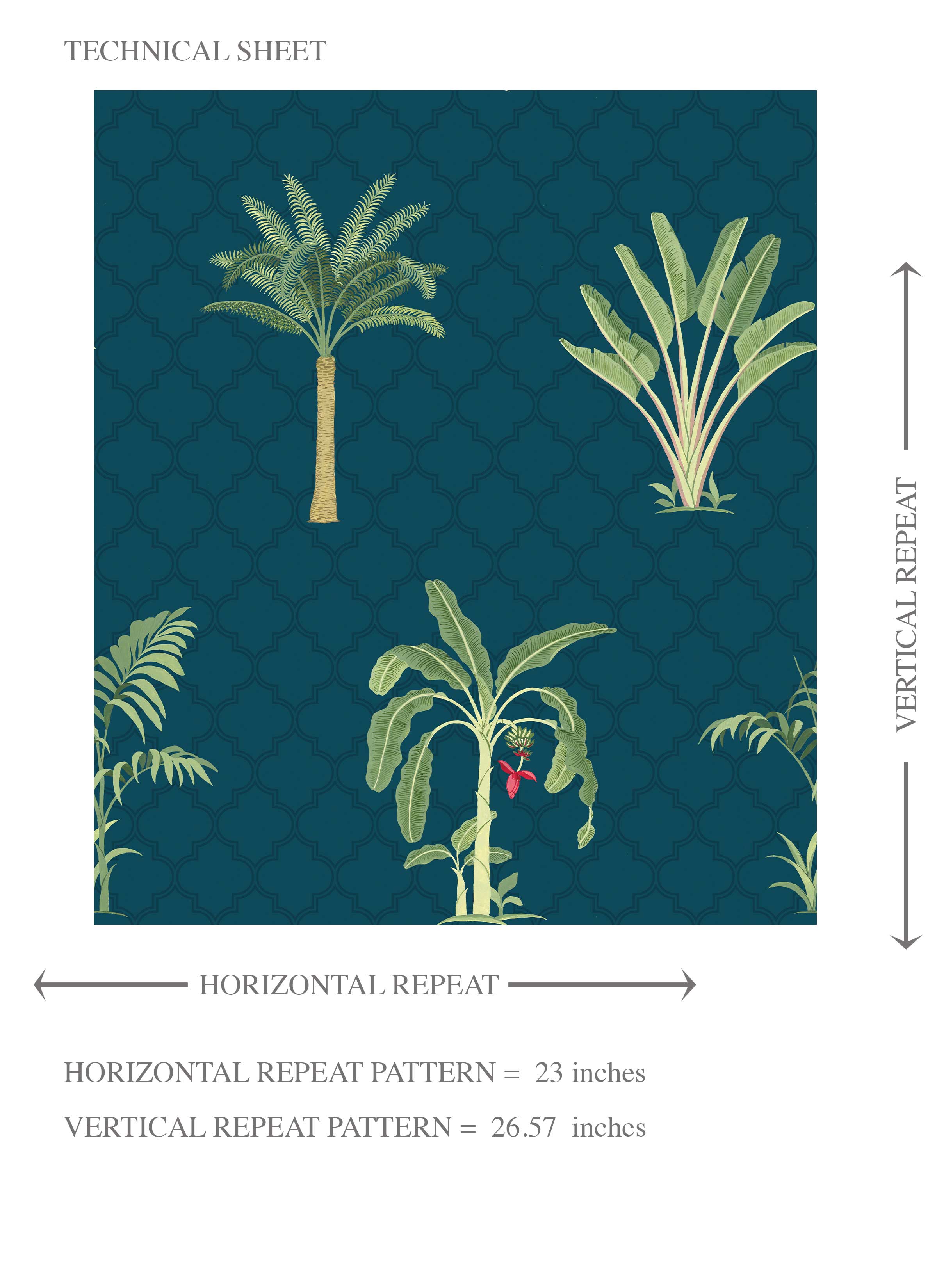 Botanical/ Floral Block Print Kids Room Wallpaper Sample (Teal Blue/ Green/ Red)