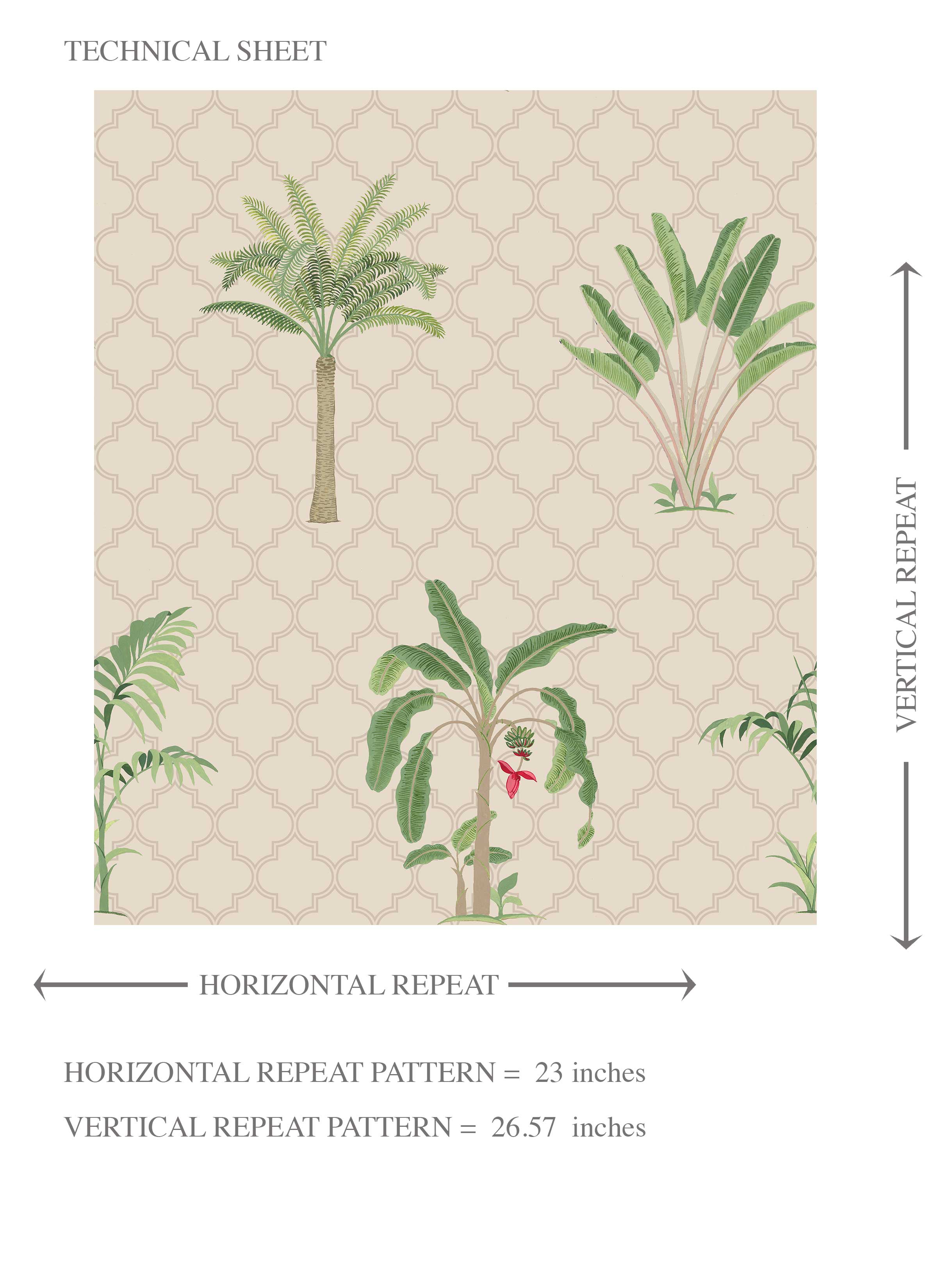 Botanical/ Floral Block Print Kids Room Wallpaper (Beige/ Green/ Red/ Soft Taupe)