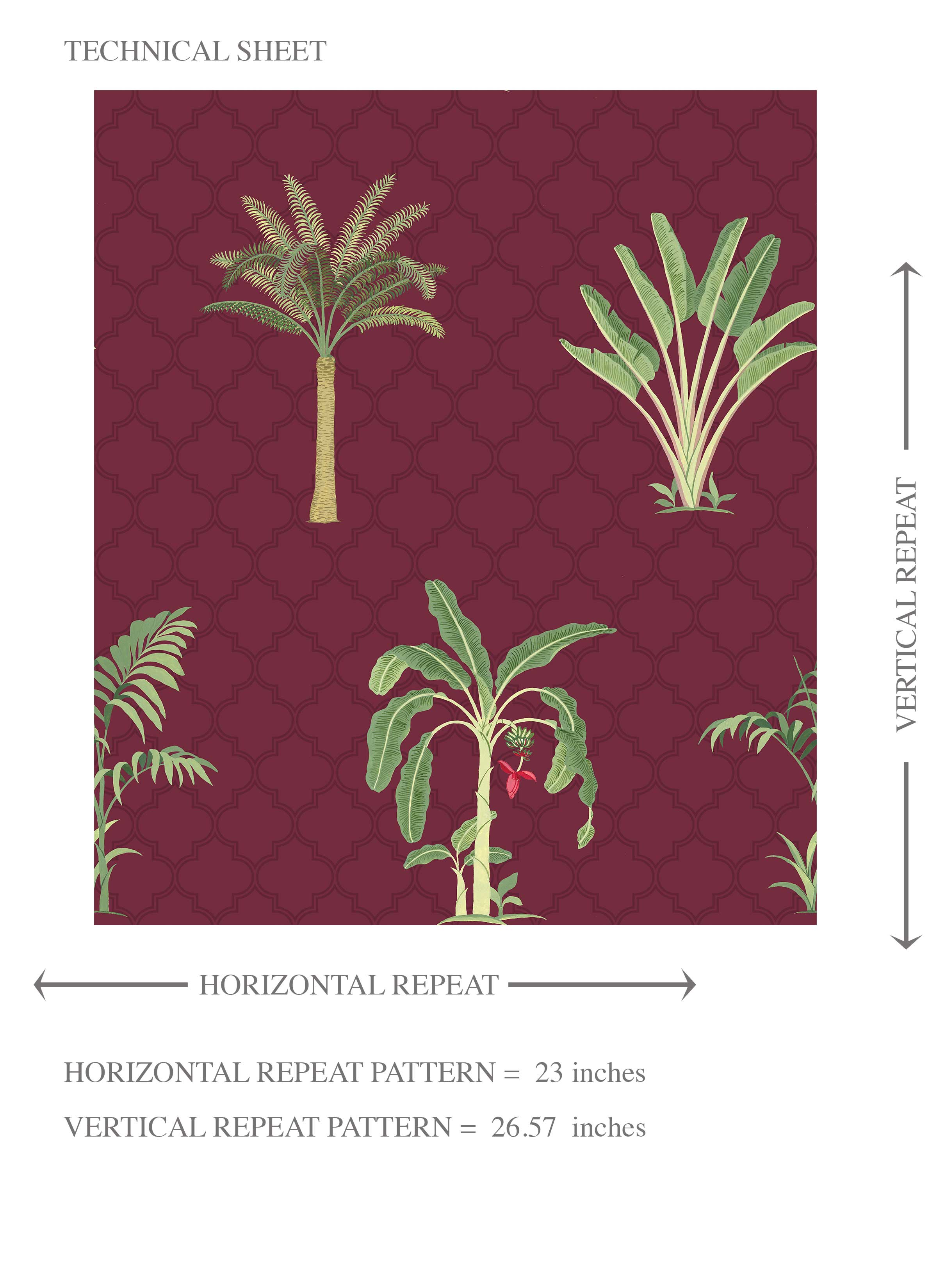 Botanical/ Floral Block Print Kids Room Wallpaper Sample (Red/ Maroon/ Green)
