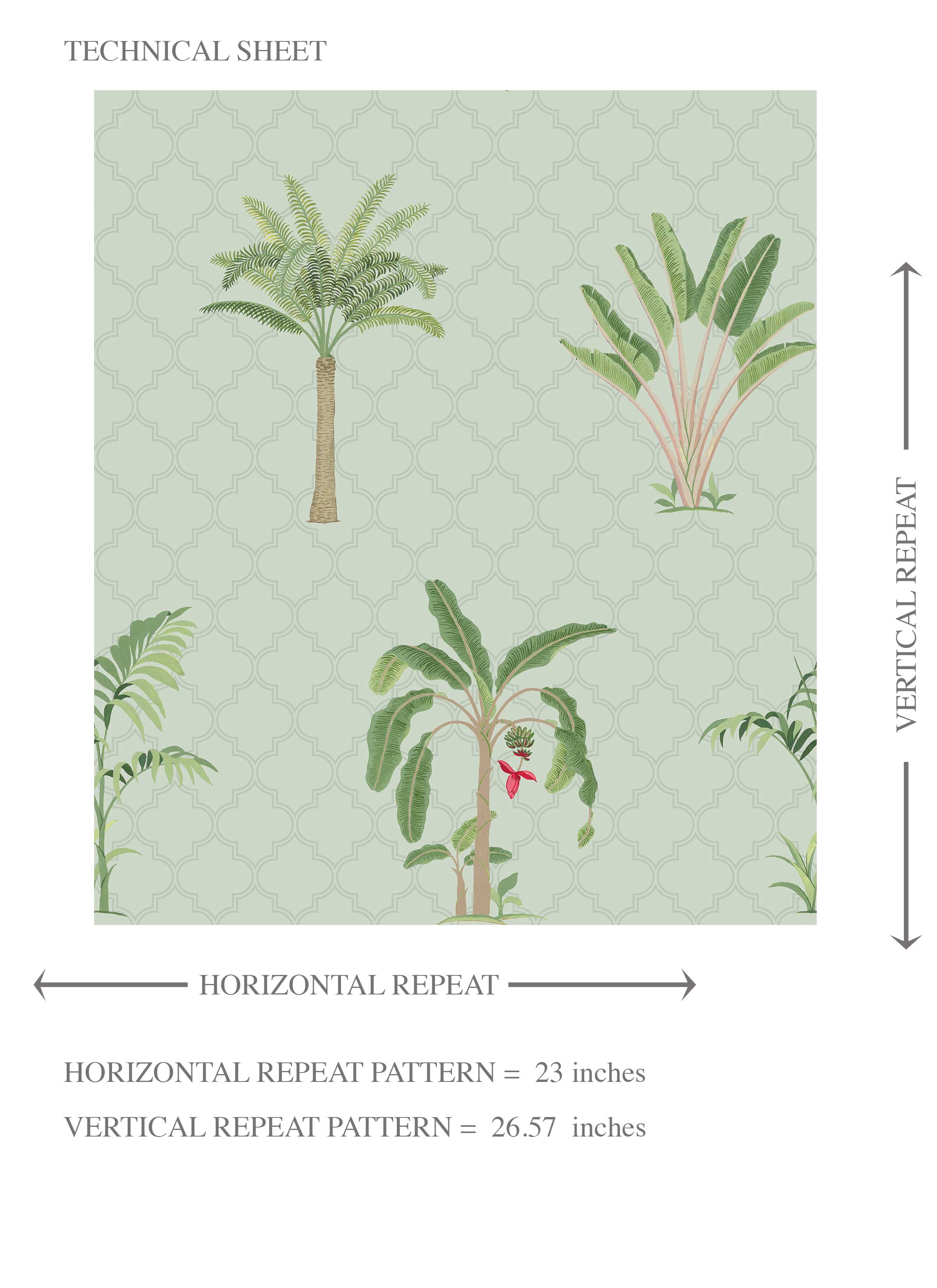 Botanical/ Floral Block Print Kids Room Wallpaper Sample (Mint Green/ Red)
