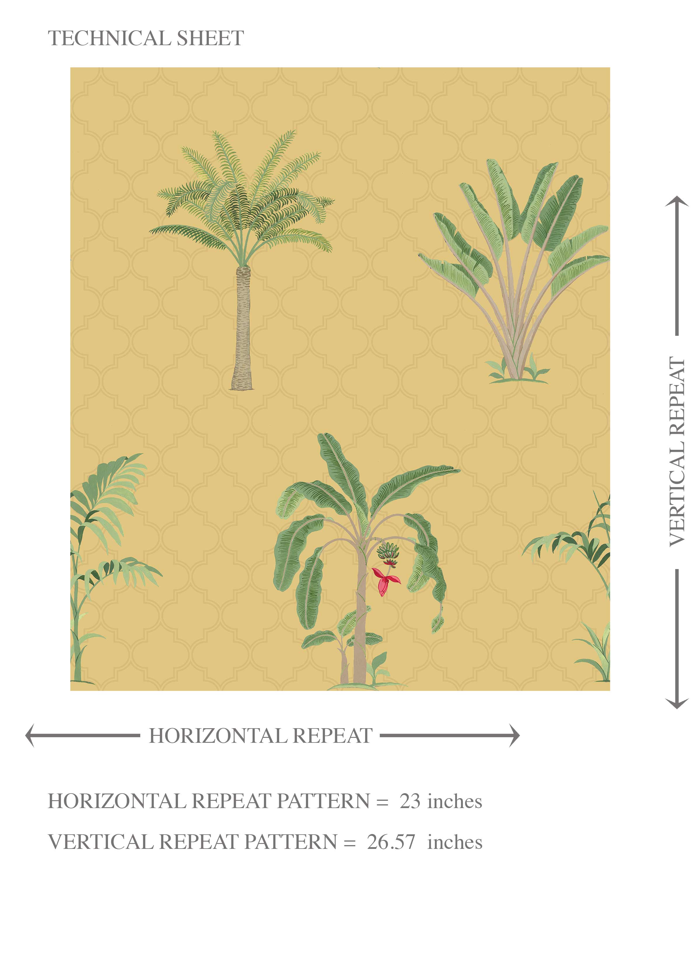 Botanical/ Floral Block Print Kids Room Wallpaper Sample (Yellow/ Green/ Red)