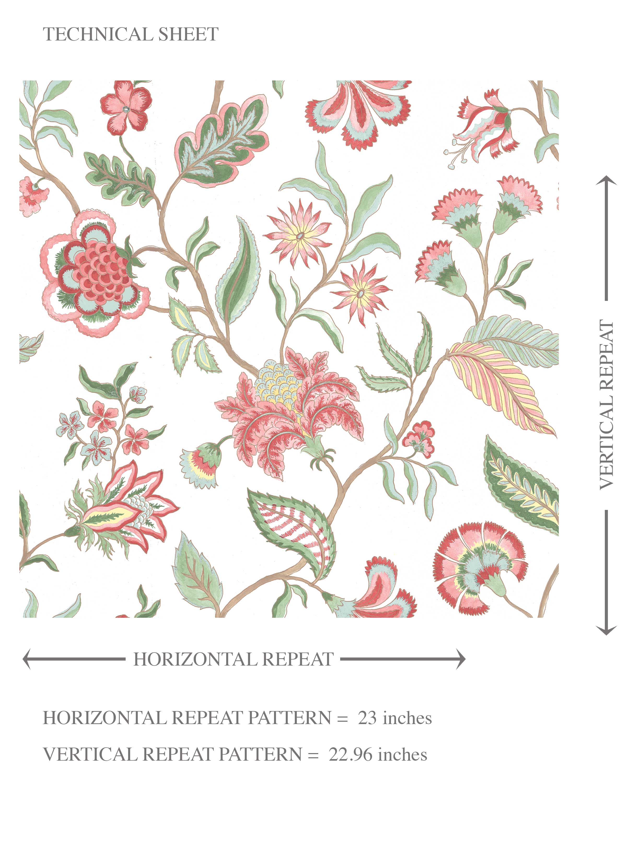 Botanical/ Floral Chinoiserie Kids Room Wallpaper (Red/ Pink/ Green/ Blue)