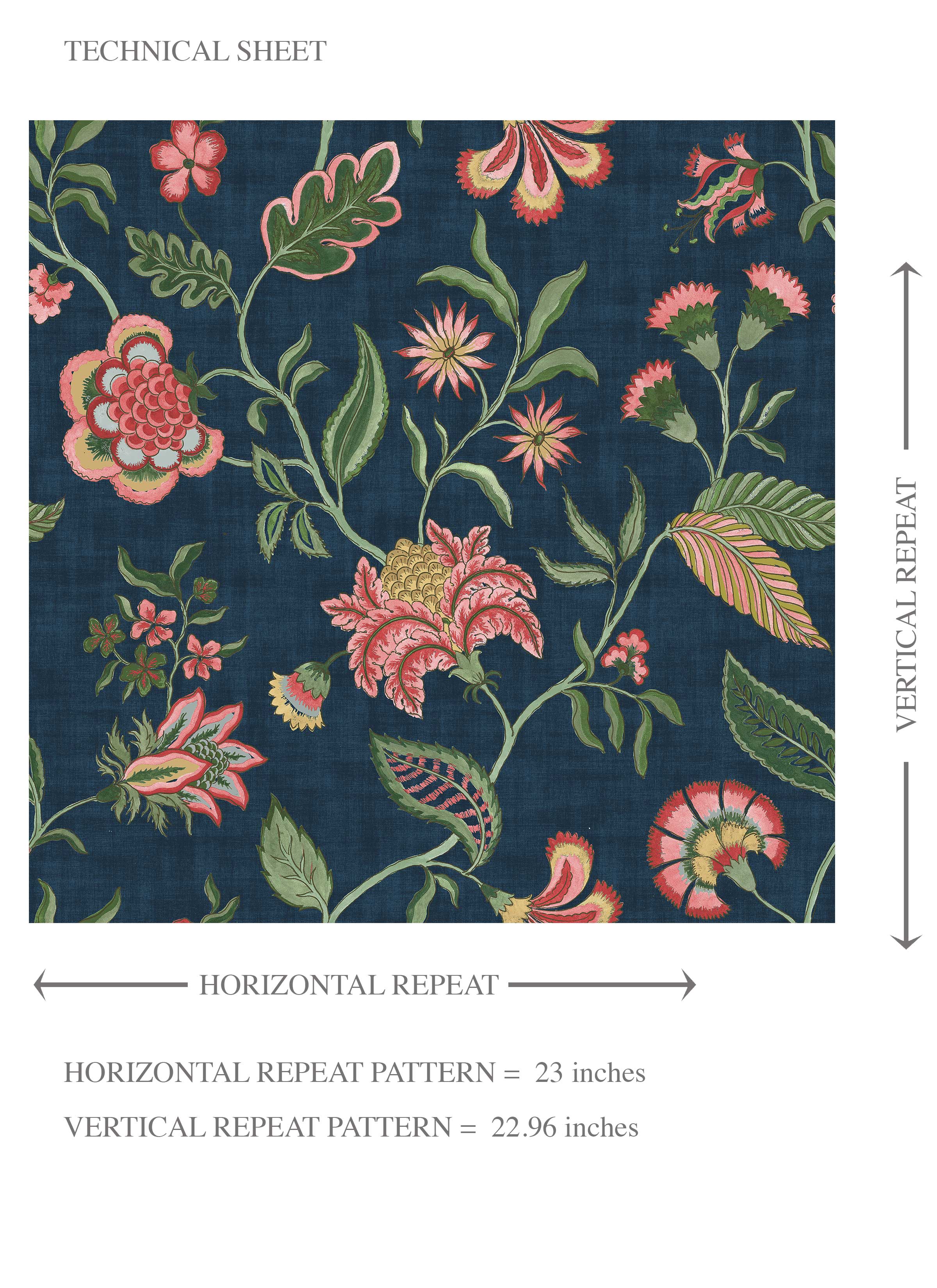 Botanical/ Floral Chinoiserie Kids Room Wallpaper Sample (Navy Blue/ Pink/ Green/ Red)