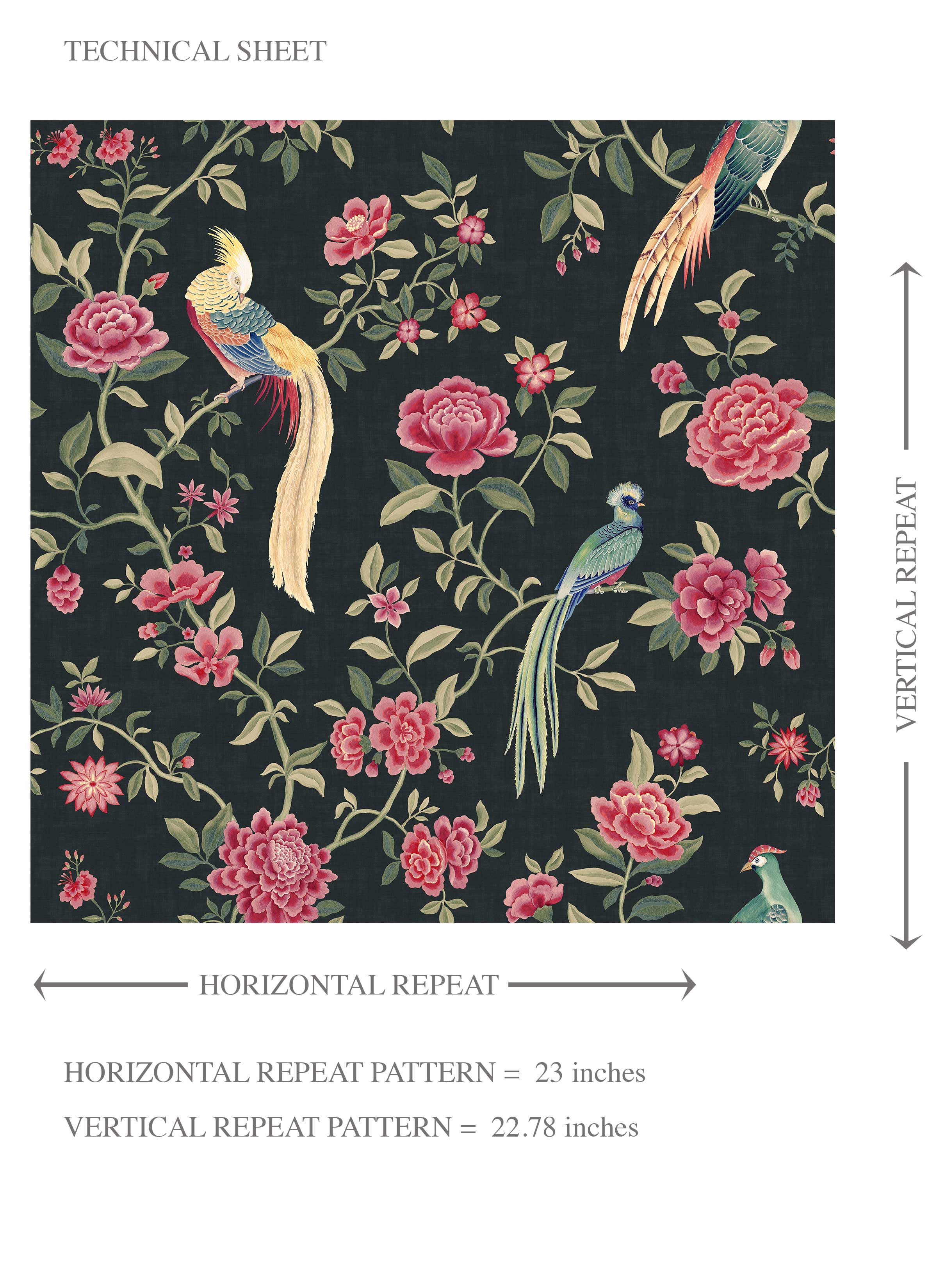 Floral Chinoiserie/ Nature Bird Print Kids Room Wallpaper Sample (Black/ Pink/ Green/ Blue/ Yellow)