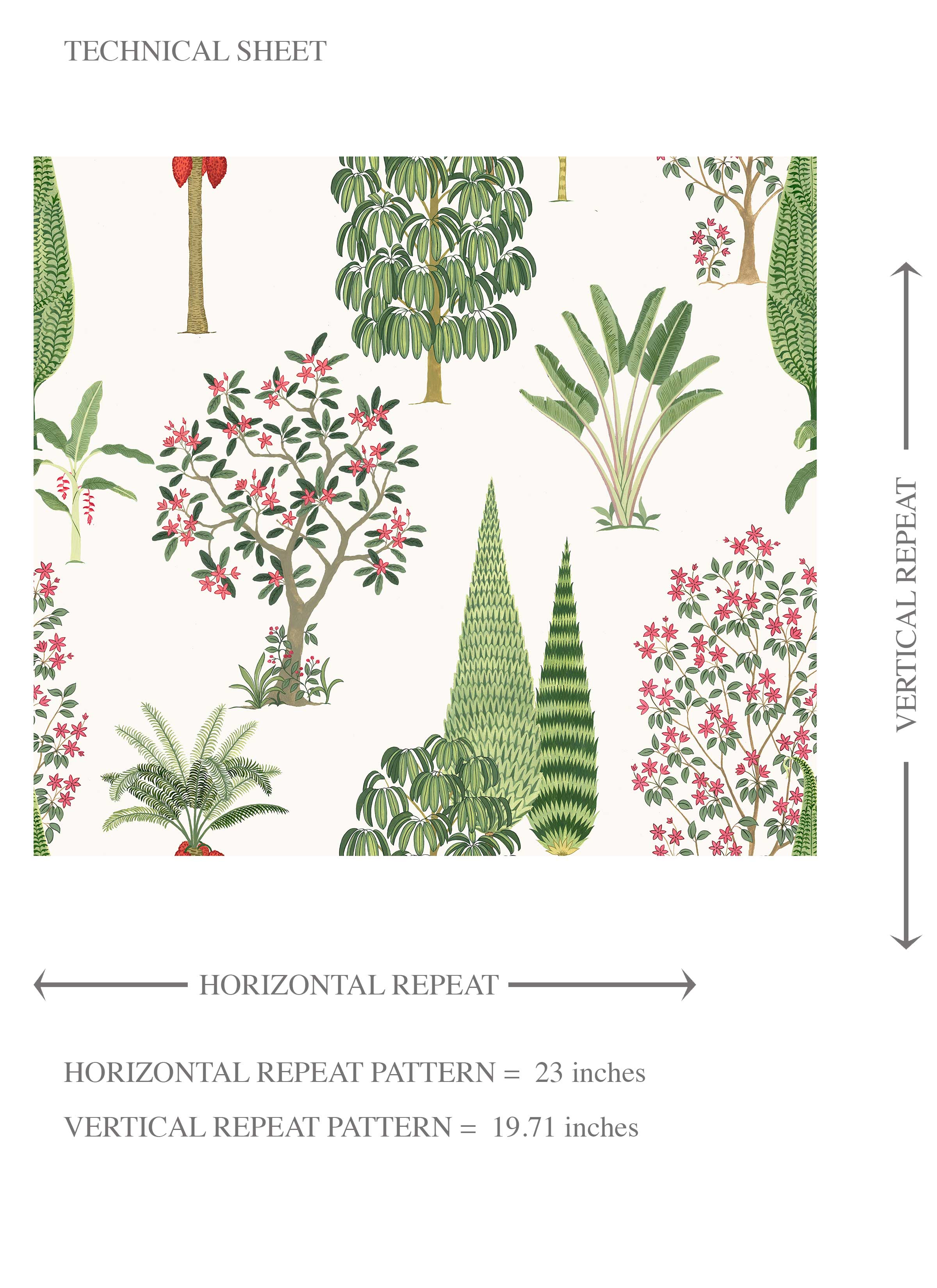 Bohemian Botanical Floral Block Print Kids Room Wallpaper Sample (Green/ Pink/ Red/ White)