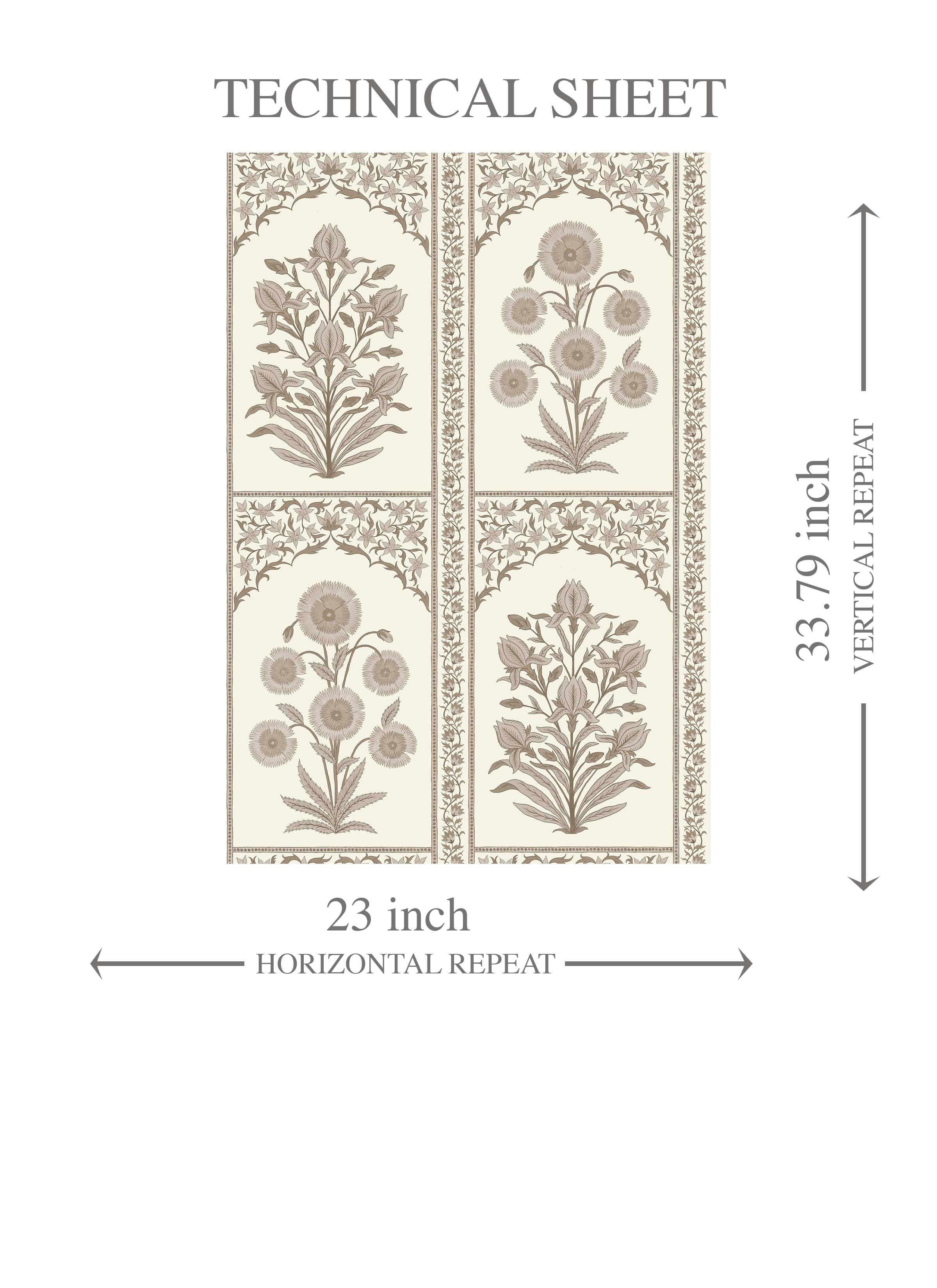 Neutral Vintage Ethnic Floral Block Print Kids Room Wallpaper Sample (Beige/ Taupe/ Cream)