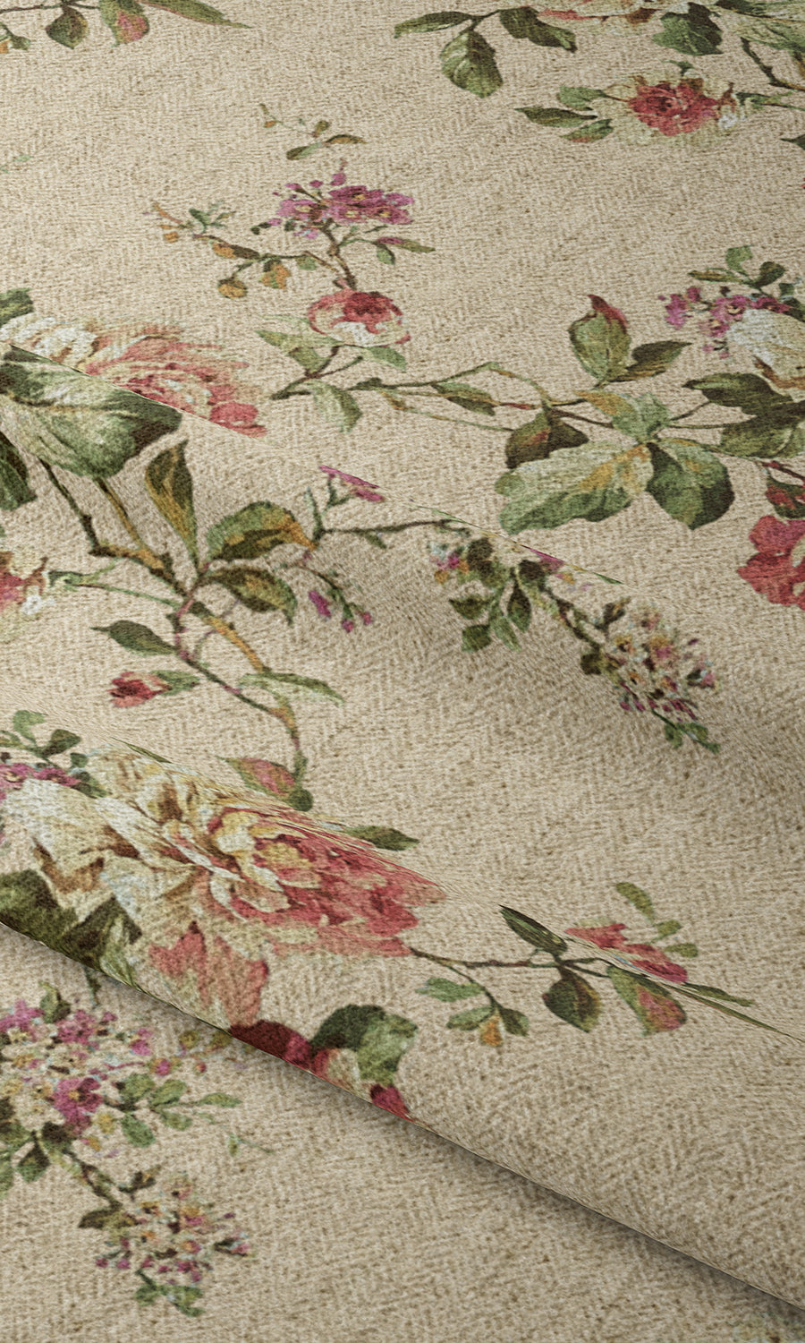 Floral Fabric Material By the Metre (Ochre/ Green/ Red)
