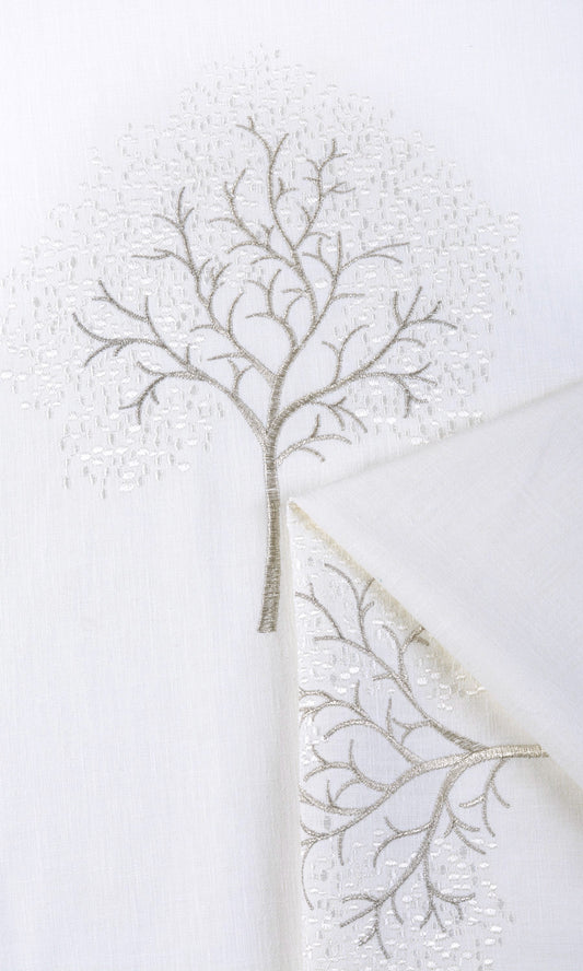Embroidery Patterned Drapes (Pure White/ Gray)