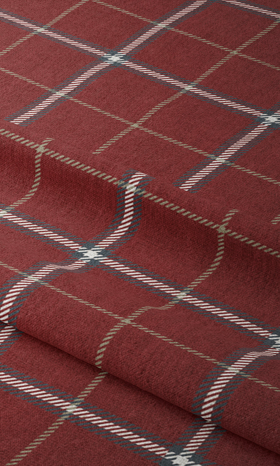 Modern Check Patterned Home Textile Fabric Material By the Metre (Deep Red)