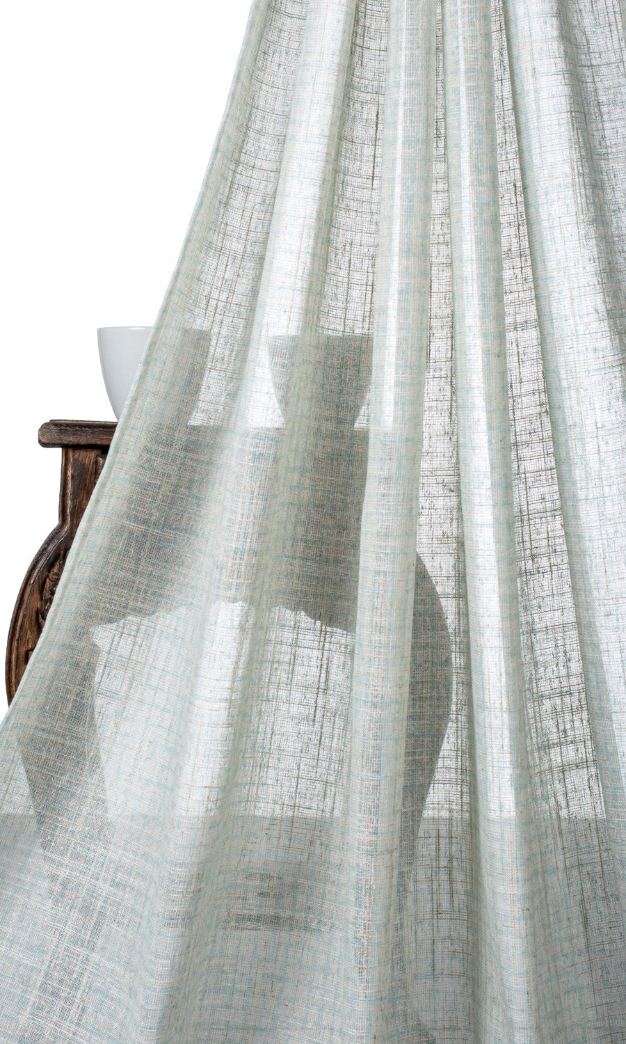 Sheer Linen Checked Home Textile Fabric Material Sample (Light Blue)