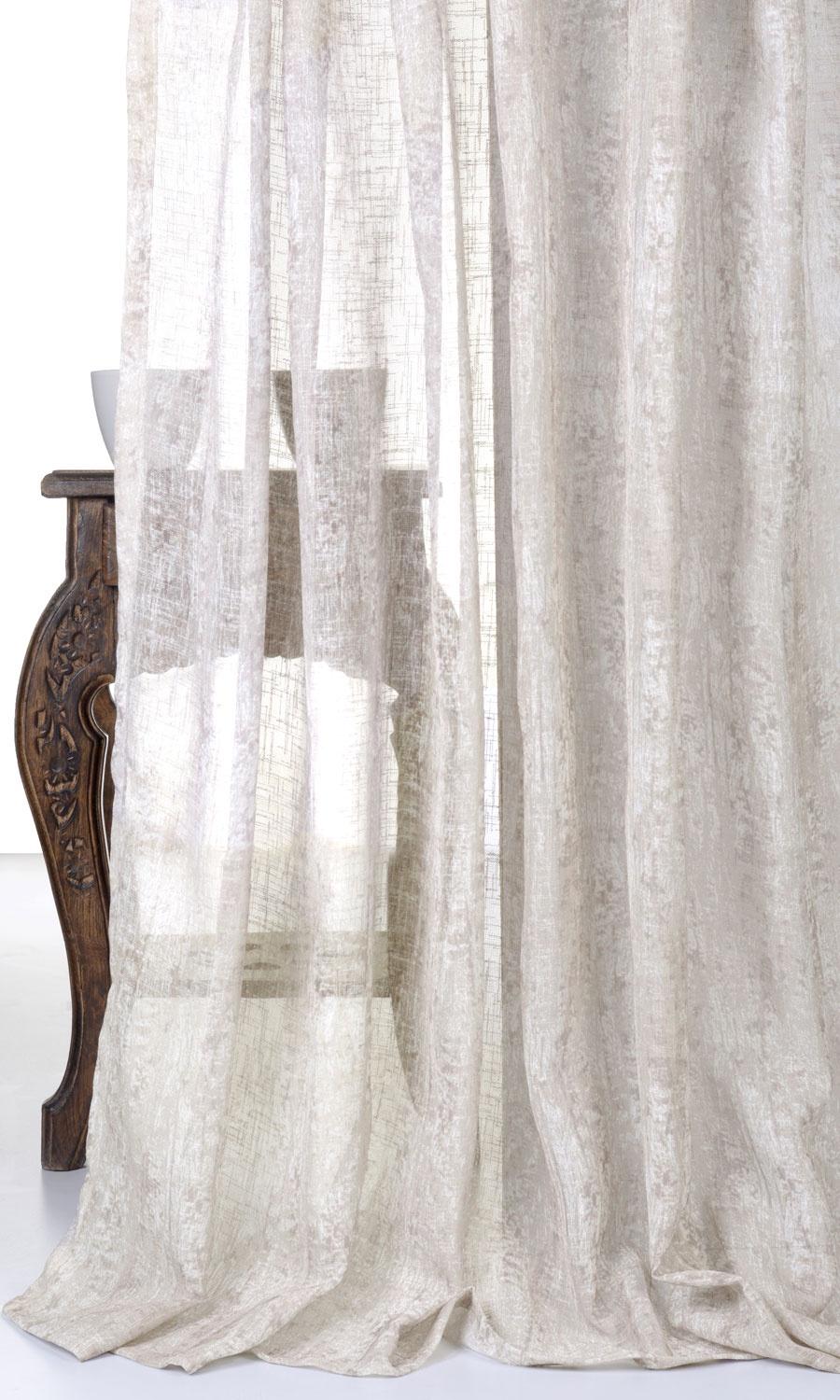 Textured Sheer Window Treatments Fabric By the Metre (Ivory/ Greige)