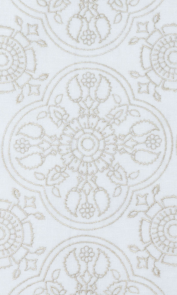 Floral Embroidered Linen Home Décor Fabric Sample (White/ Ivory)