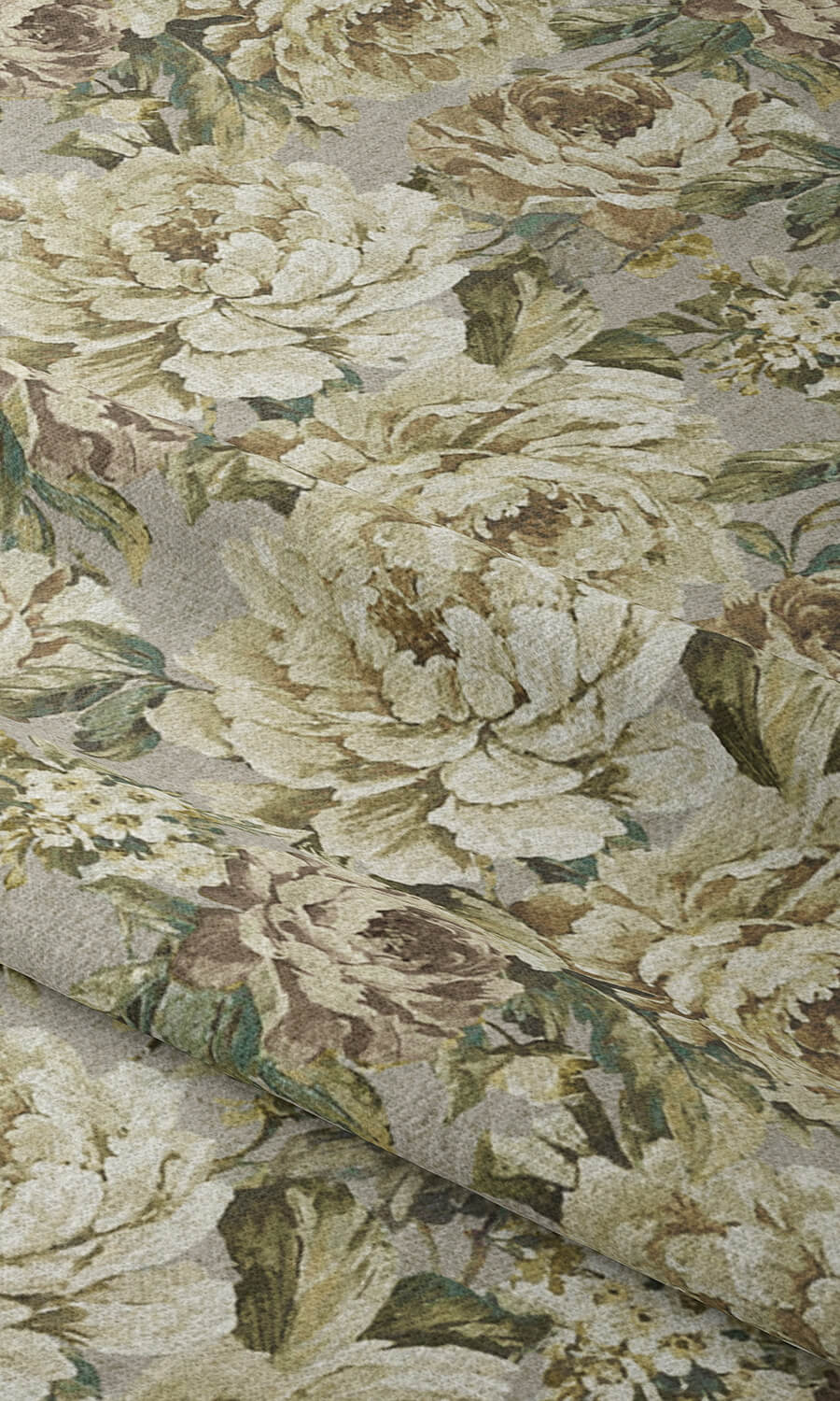 Floral Free Fabric Material Sample (Grey/ Ivory)