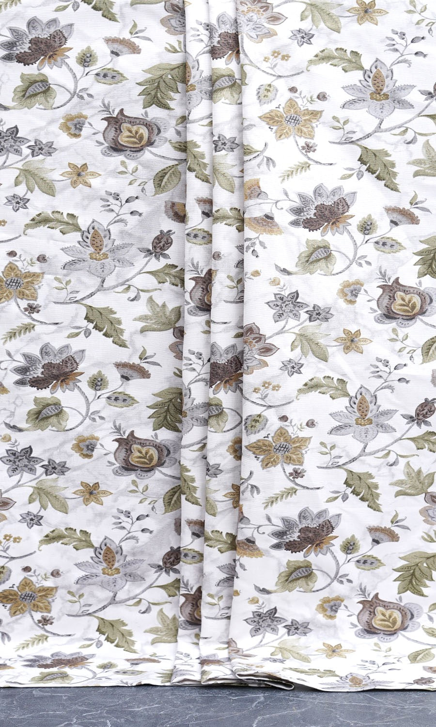 Floral Cotton Window Treatments Fabric By the Metre (White/ Grey/ Green)