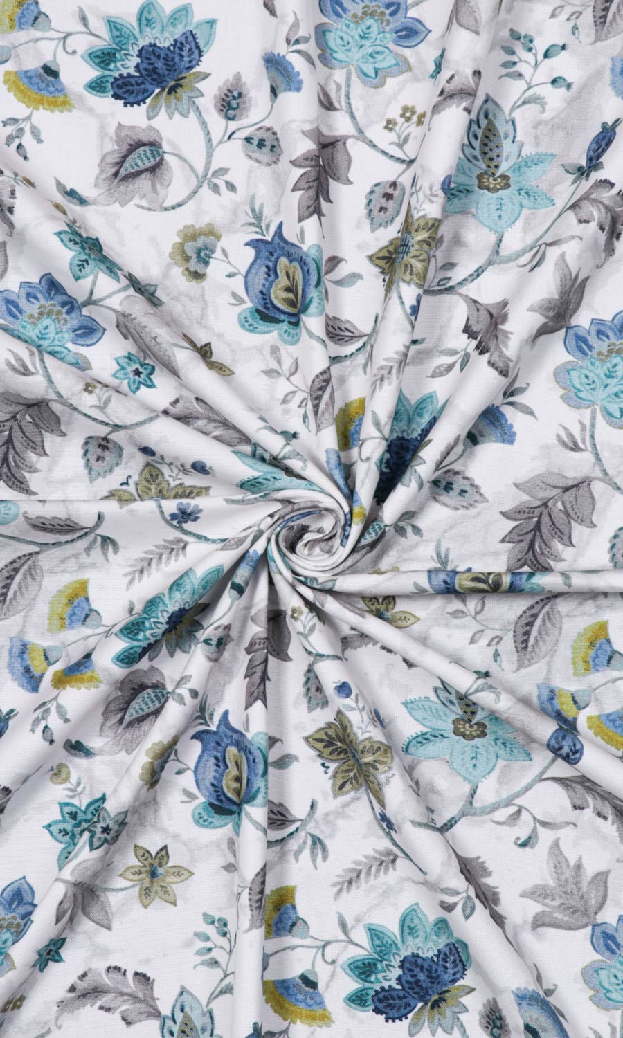 Floral Cotton Home Textile Fabric Material Sample (Grey/ Blue)