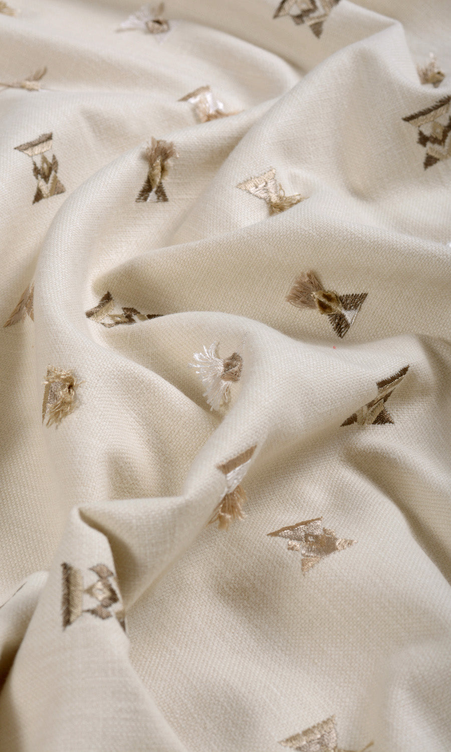 Embroidered Fabric Sample for Curtains & Drapes (Beige/ Brown/ White)