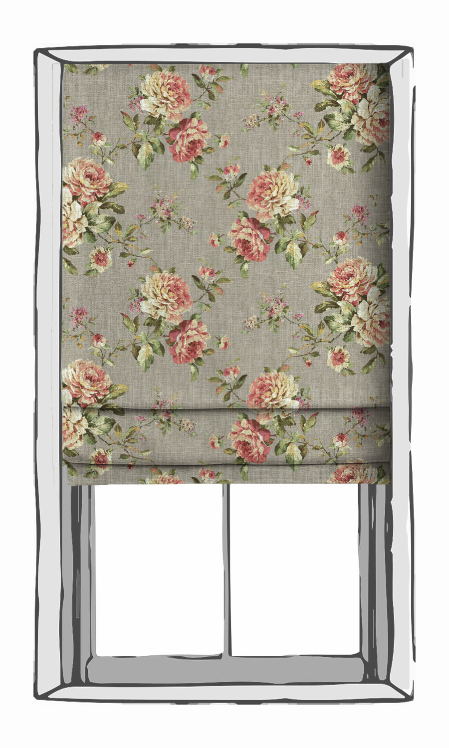 Country Floral Window Treatments Fabric By the Metre (Grey/ Pink)