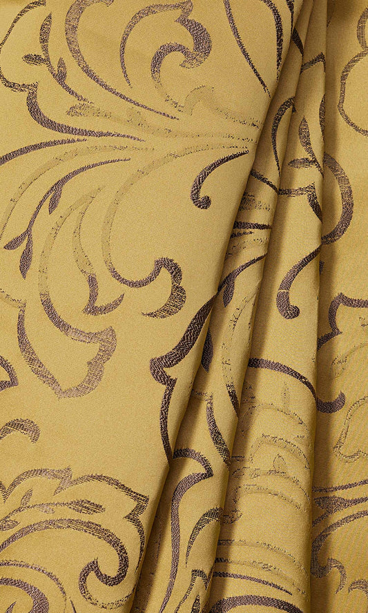 Floral Embroidered Home Décor Fabric Sample (Mustard Yellow)