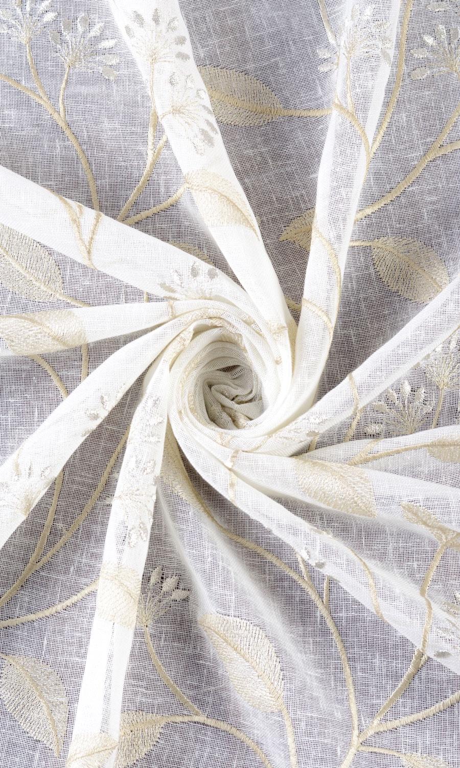 Sheer Floral Embroidered Fabric Material By the Metre (White/ Beige)