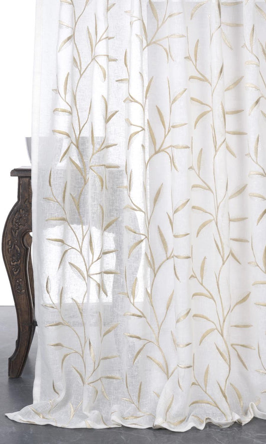 Sheer Floral Embroidered Drapes (White/ Beige)