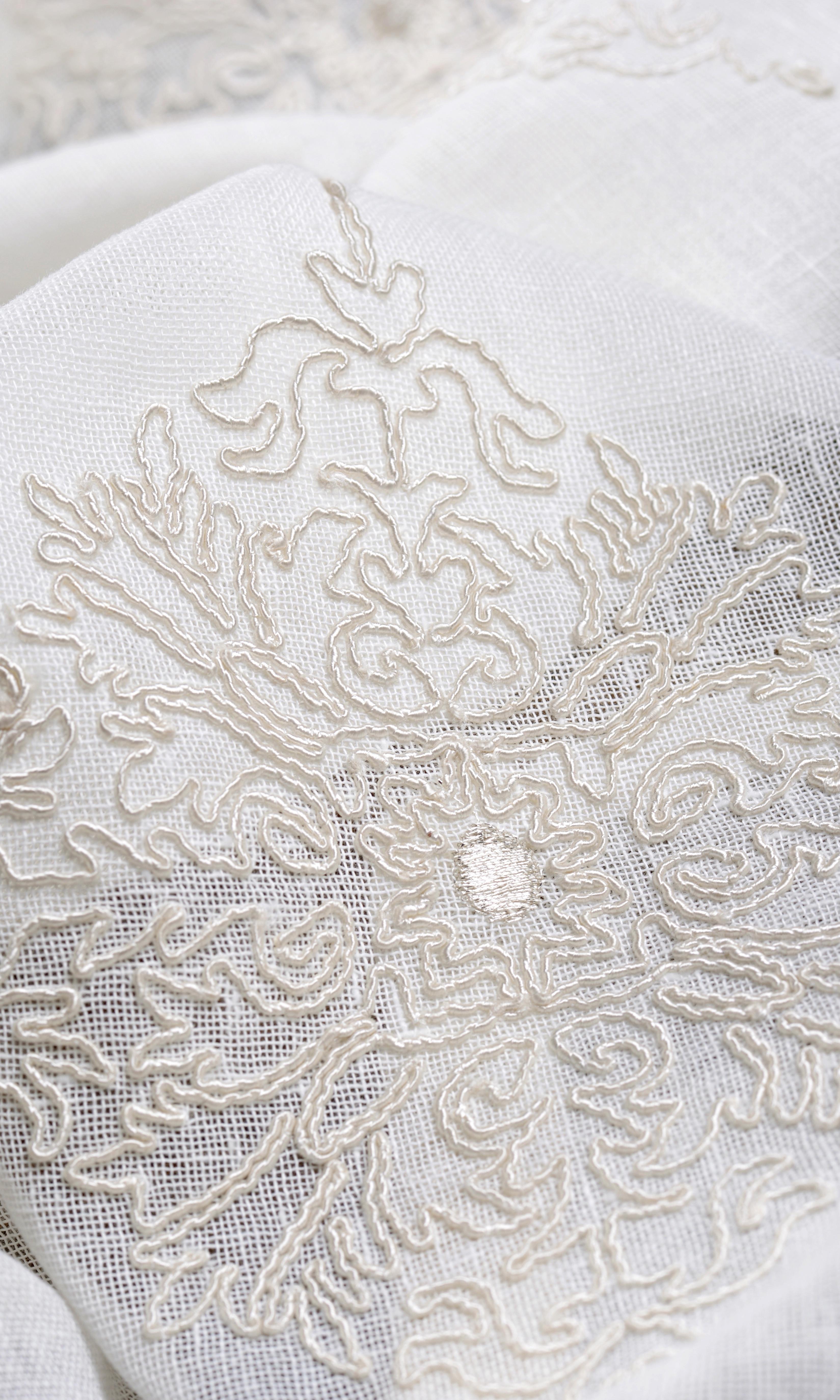 Sheer Floral Embroidered Fabric Material By the Metre (White/ Cream)
