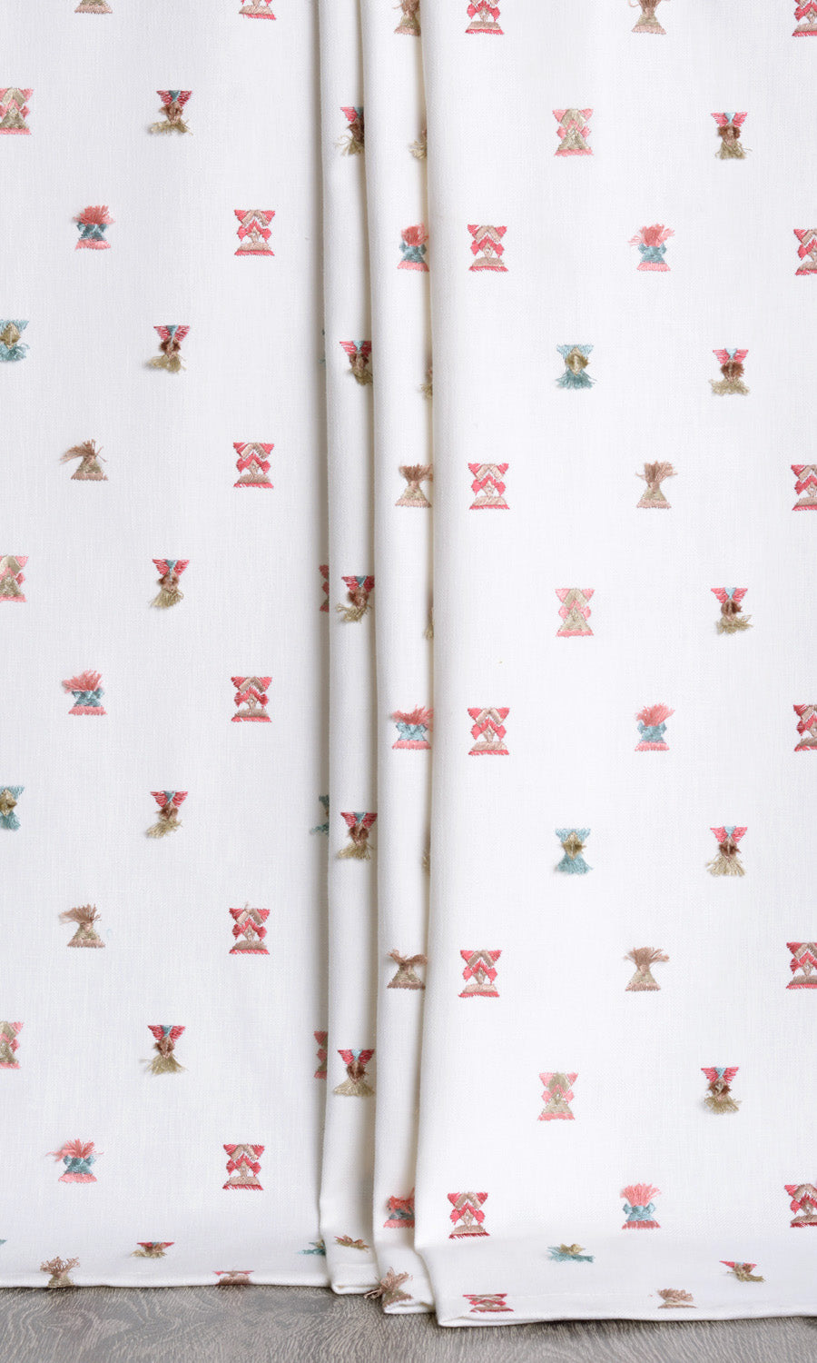 Embroidered Window Treatments Fabric Sample (Red/ Pink/ Blue/ White)
