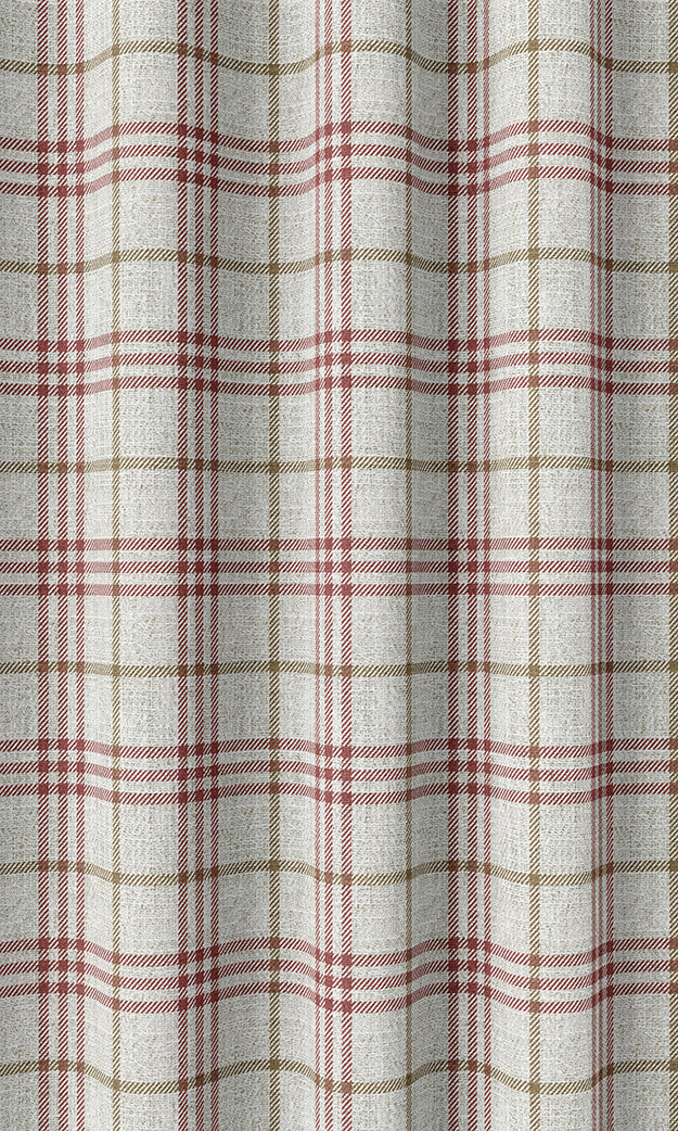 Modern Check Home Textile Fabric Material Sample (Linen White/ Red)