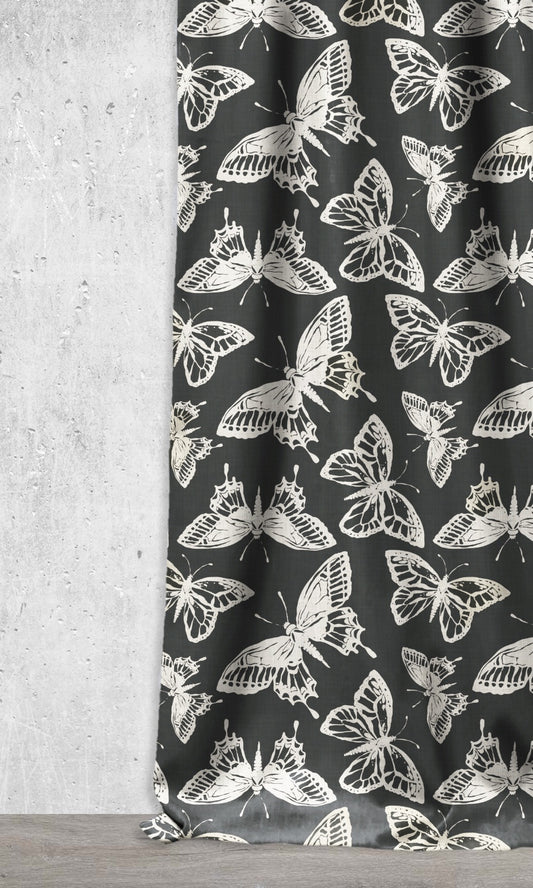 Botanical Printed Home Décor Fabric By the Metre (Black/ Milky White)