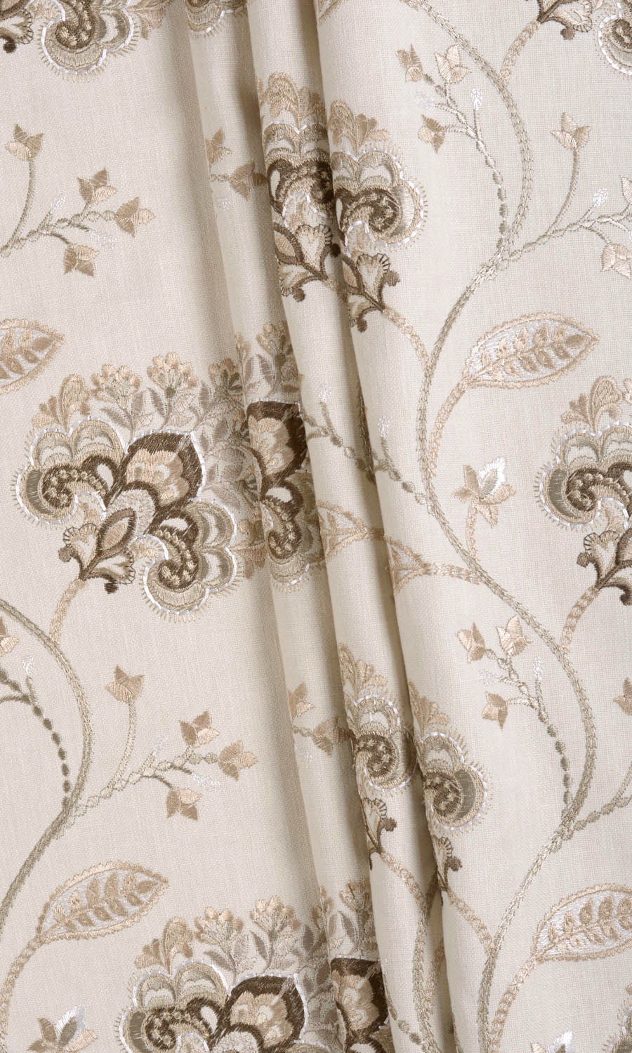 Vine Embroidered Free Fabric Material Sample (Latte Beige/ Brown)