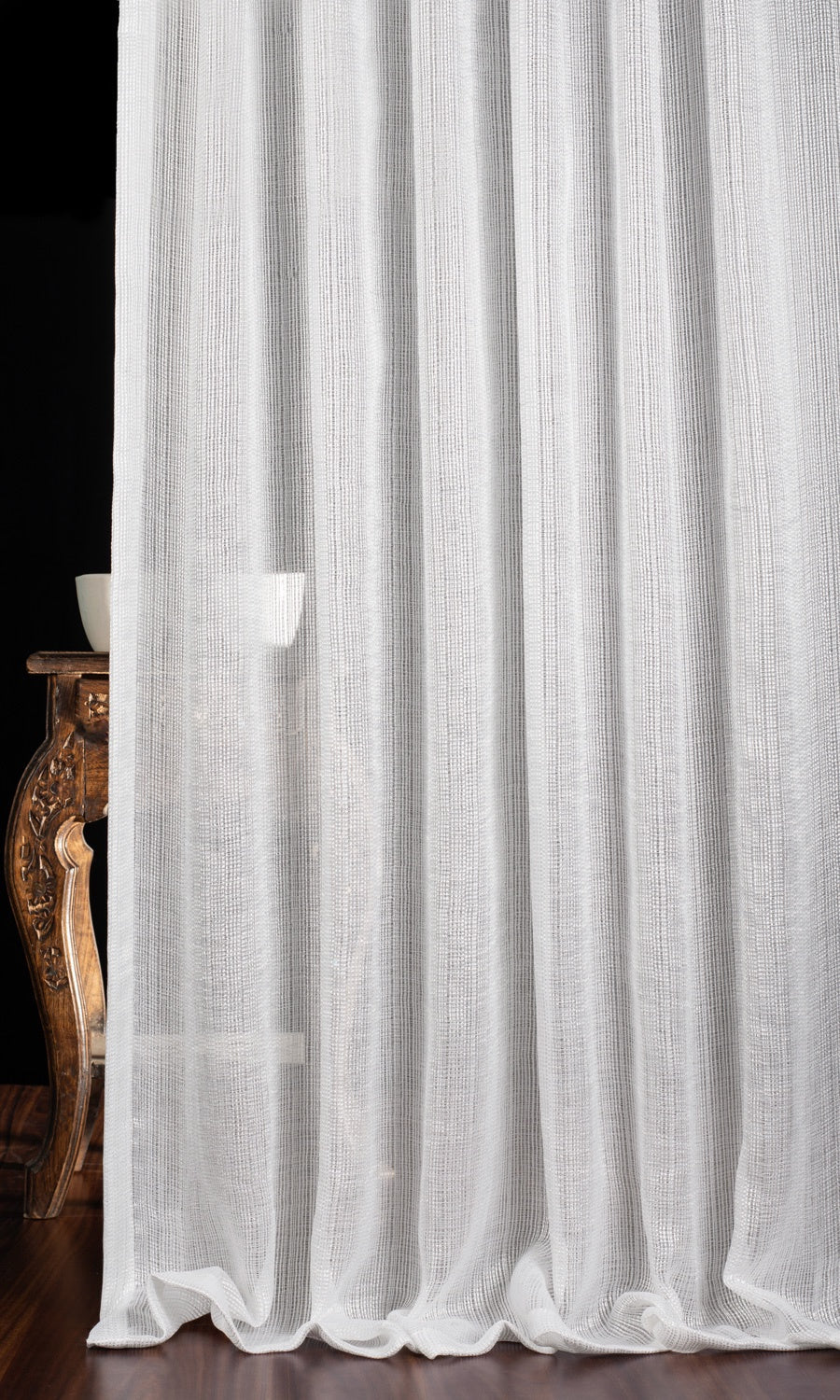 Textured Striped Sheer Window Treatments Fabric Sample (White)