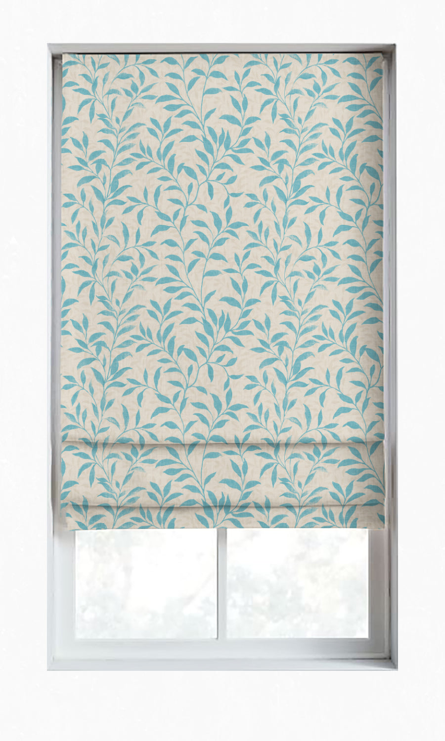 Floral Dimout Window Treatments Fabric By the Metre (Blue/ Ivory)
