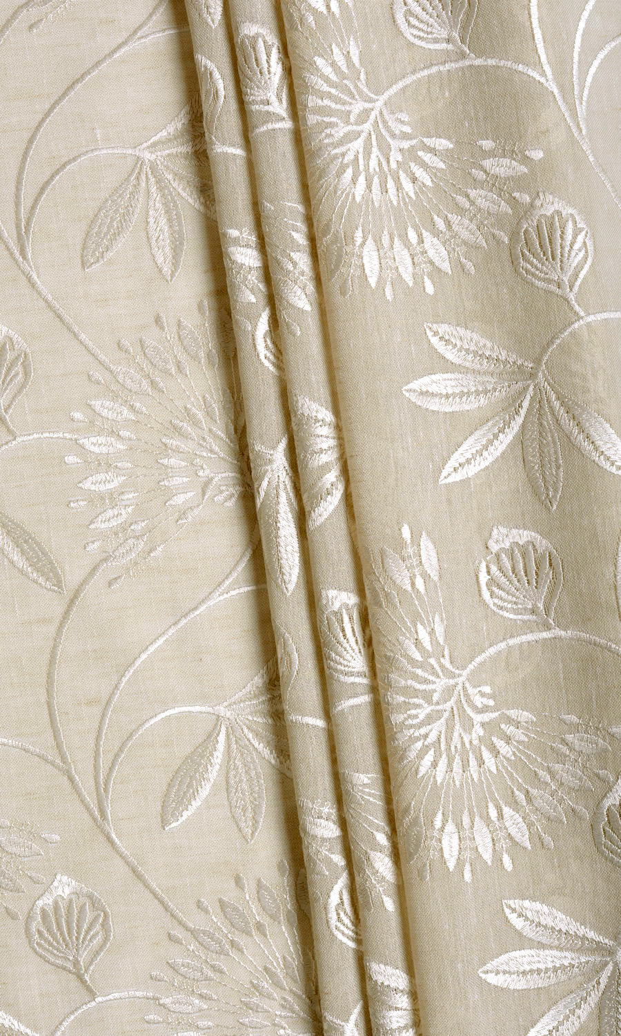 Floral Semi Sheer Home Textile Fabric Material Sample (Wheat Beige/ White)