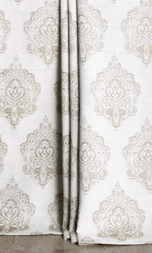 Damask Poly-Cotton Home Décor Fabric Sample (Cream/ Pale Beige)