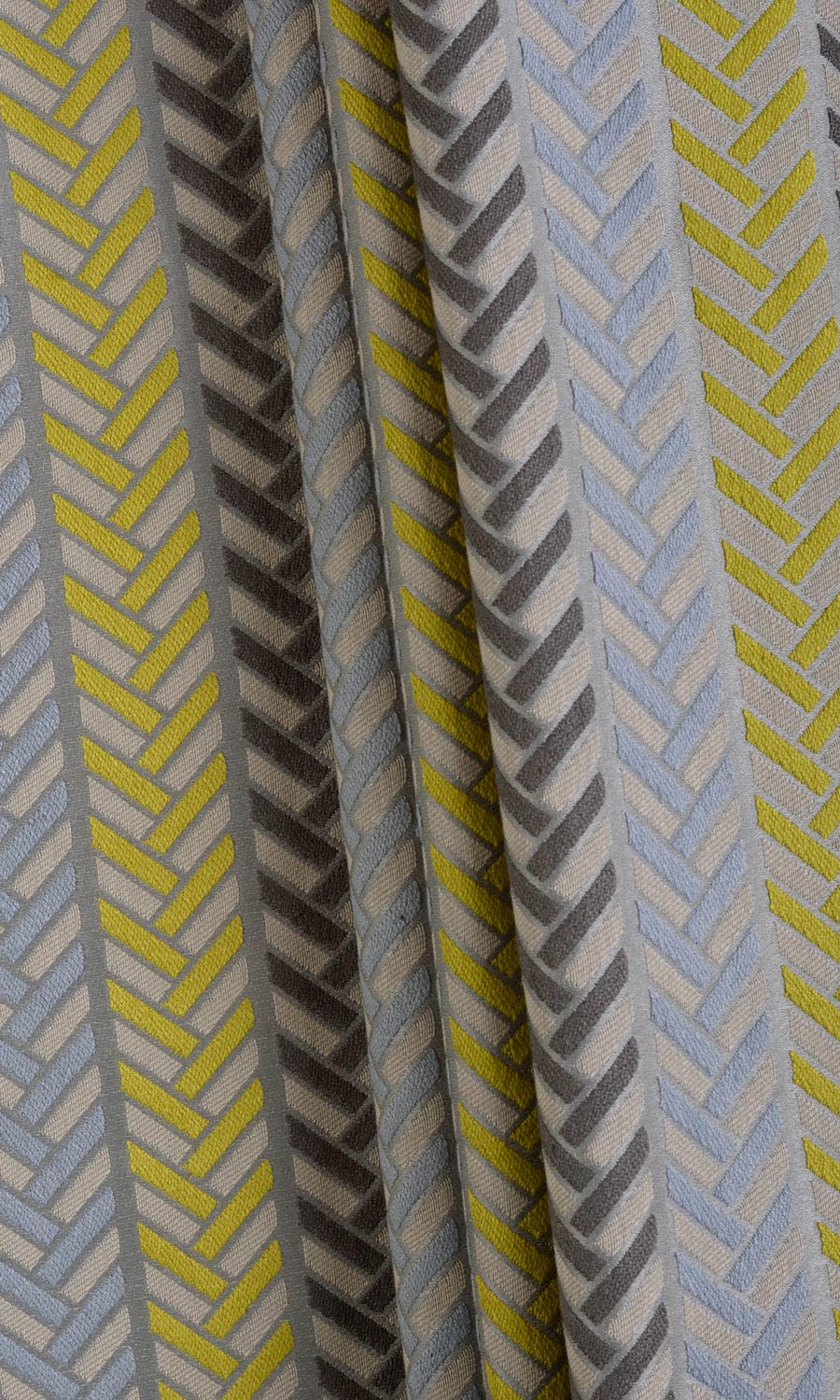Herringbone Patterned Window Treatments Fabric By the Metre (Grey/ Yellow)
