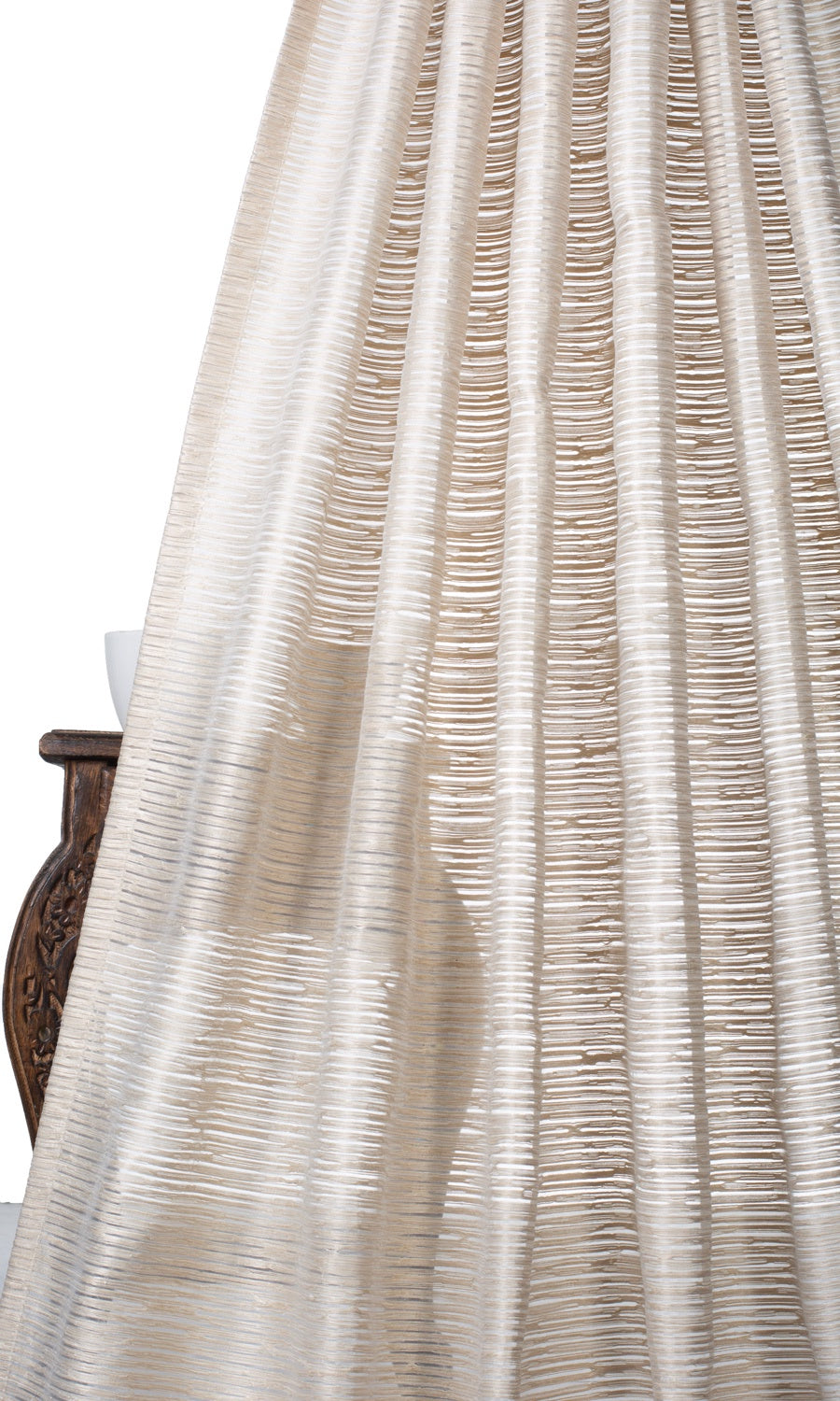 Striped Sheer Fabric Material By the Metre (Pale Beige/ Ivory)