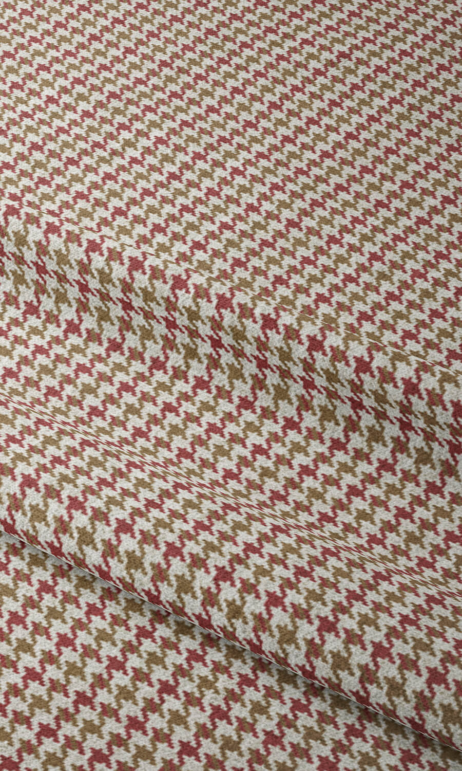Houndstooth Patterned Home Textile Fabric Material Sample (Red & Brown)