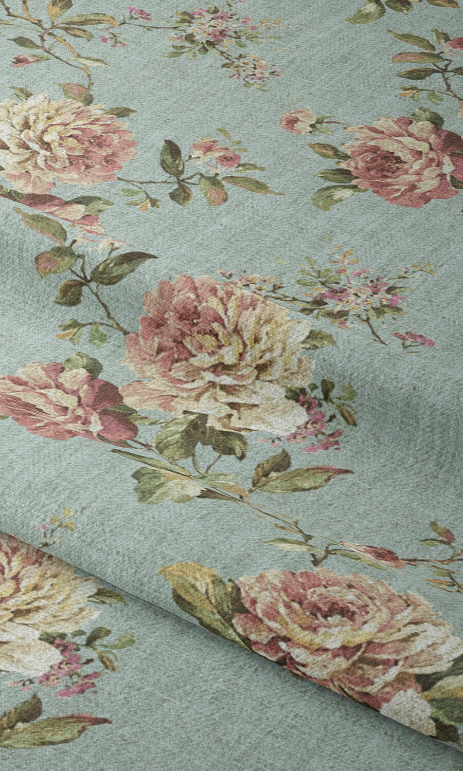 Country Floral Fabric Material By the Metre (Blue/ Pink)