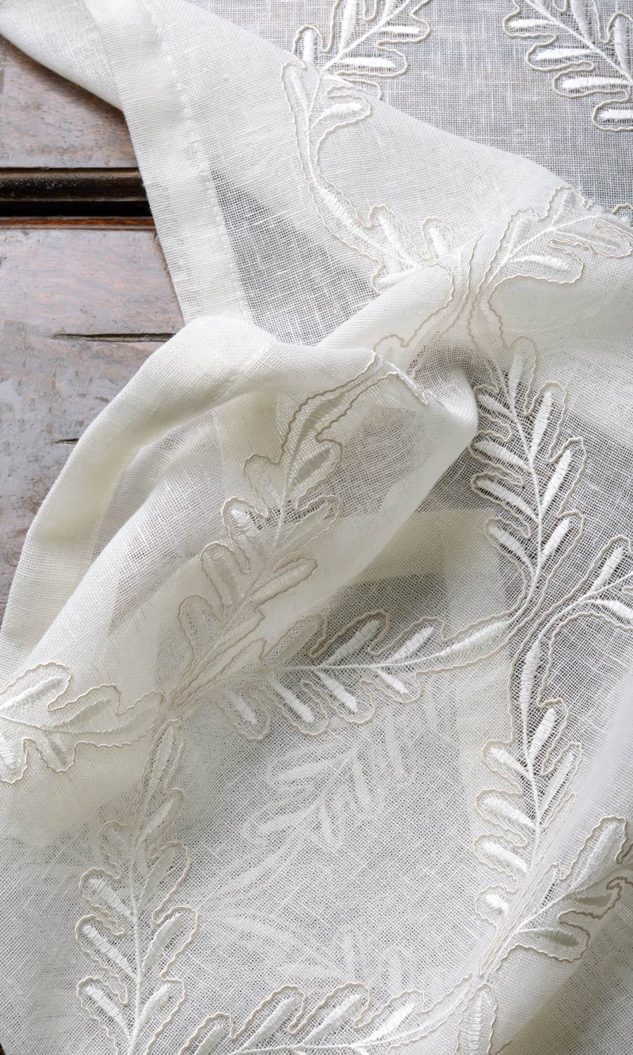 Sheer Floral Embroidery Fabric Material By the Metre (White/ Cream)