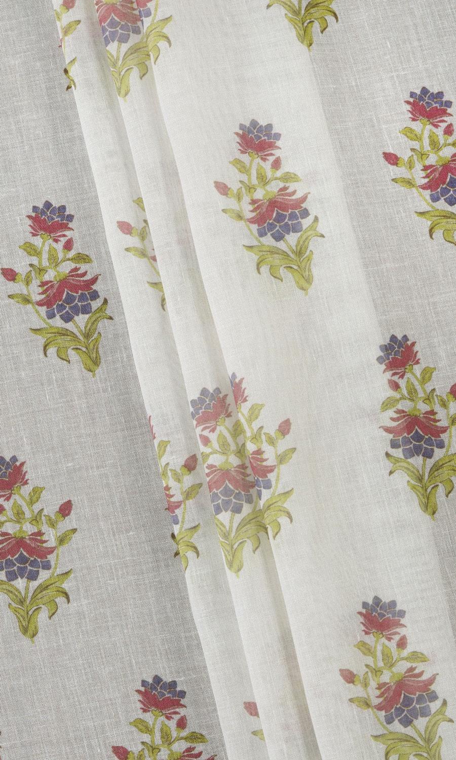 Sheer Floral Fabric Material By the Metre (Cream/ Pink)