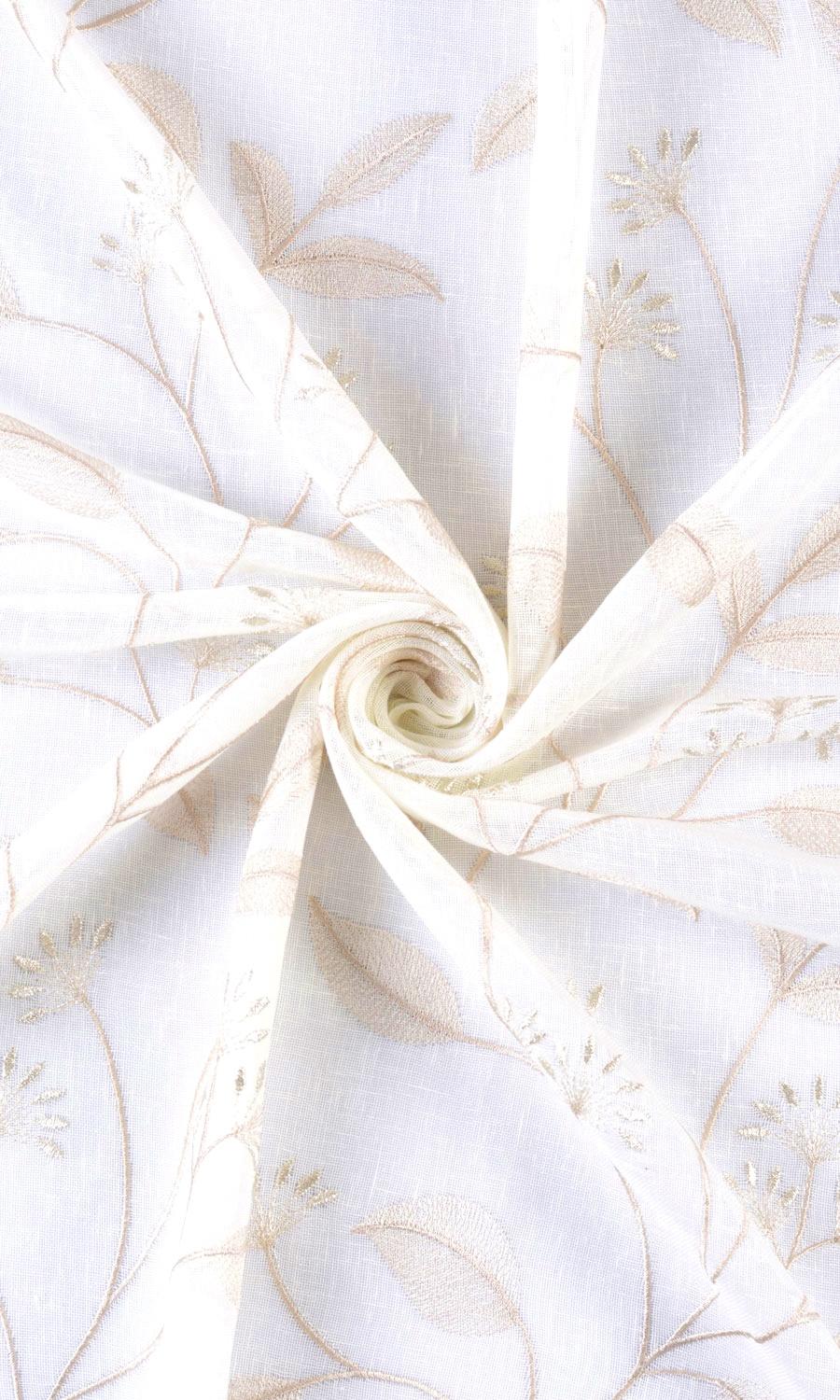 Sheer Floral Embroidered Window Treatments Fabric Sample (White/ Beige)