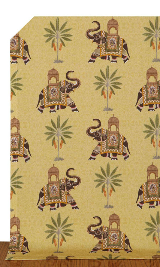 Beige & brown elephant print pure cotton curtains