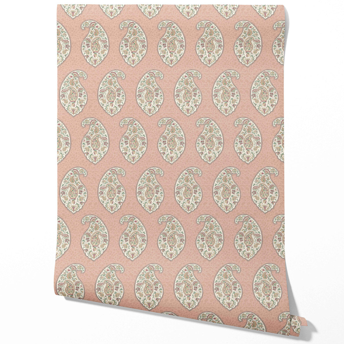 Paisley Floral Print Traditional Wallpaper (Peach/ Pink/ Green)