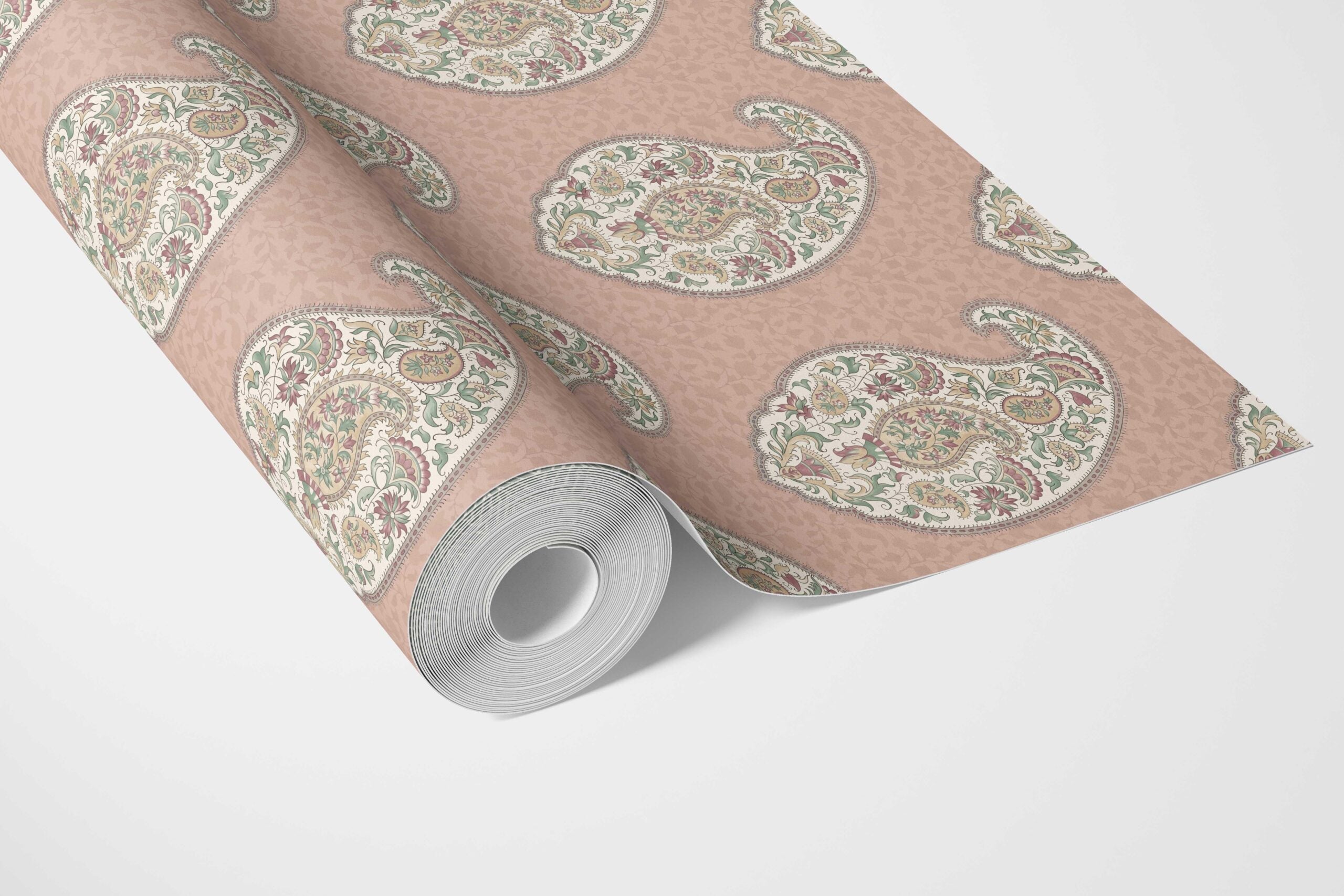 Paisley Floral Print Bathroom Wallpaper (Peach/ Pink/ Green)